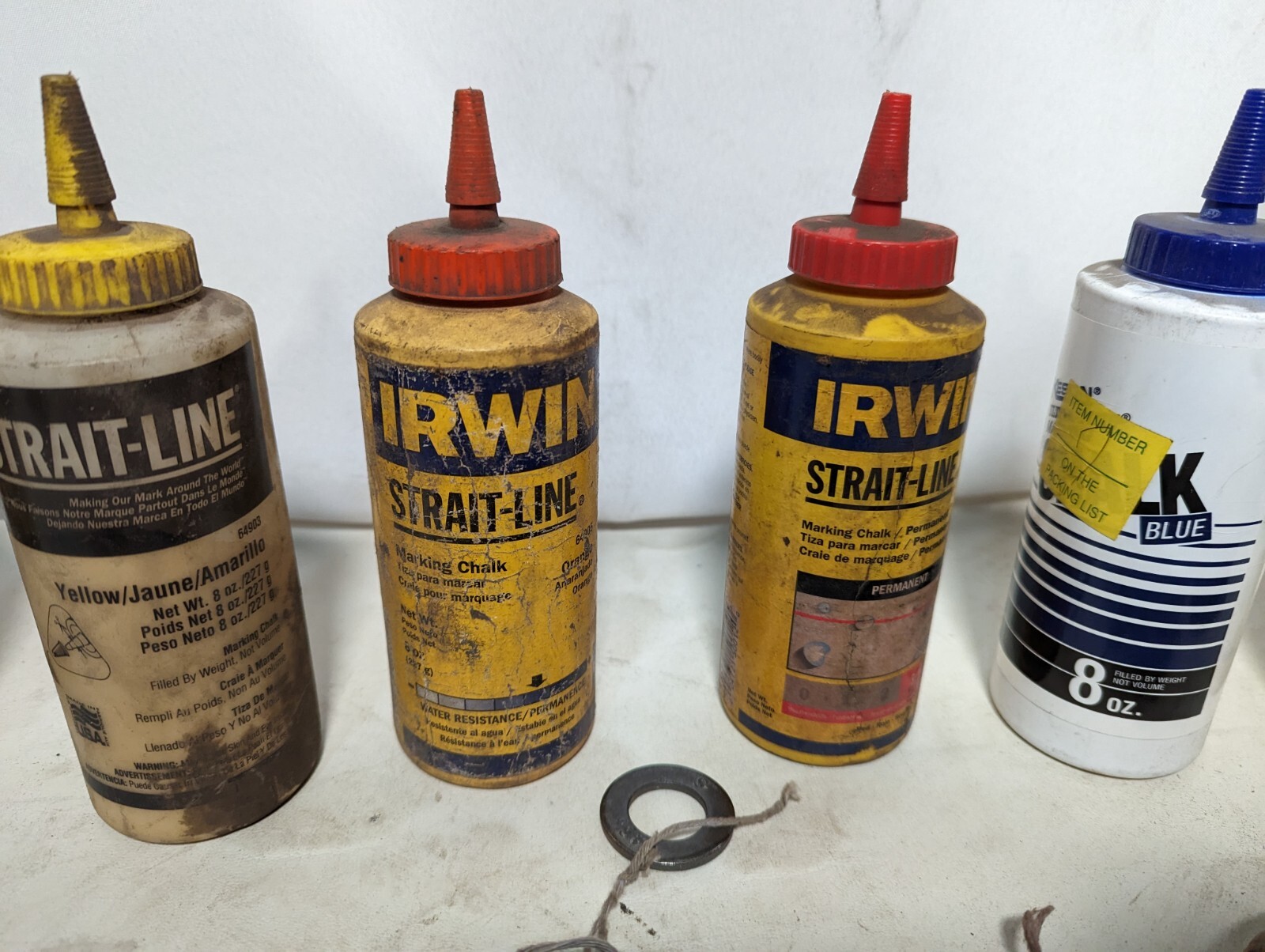 Lot of 9 chalk lines and 3.2 lbs of chalk: Milwaukee 48-22-3910, others