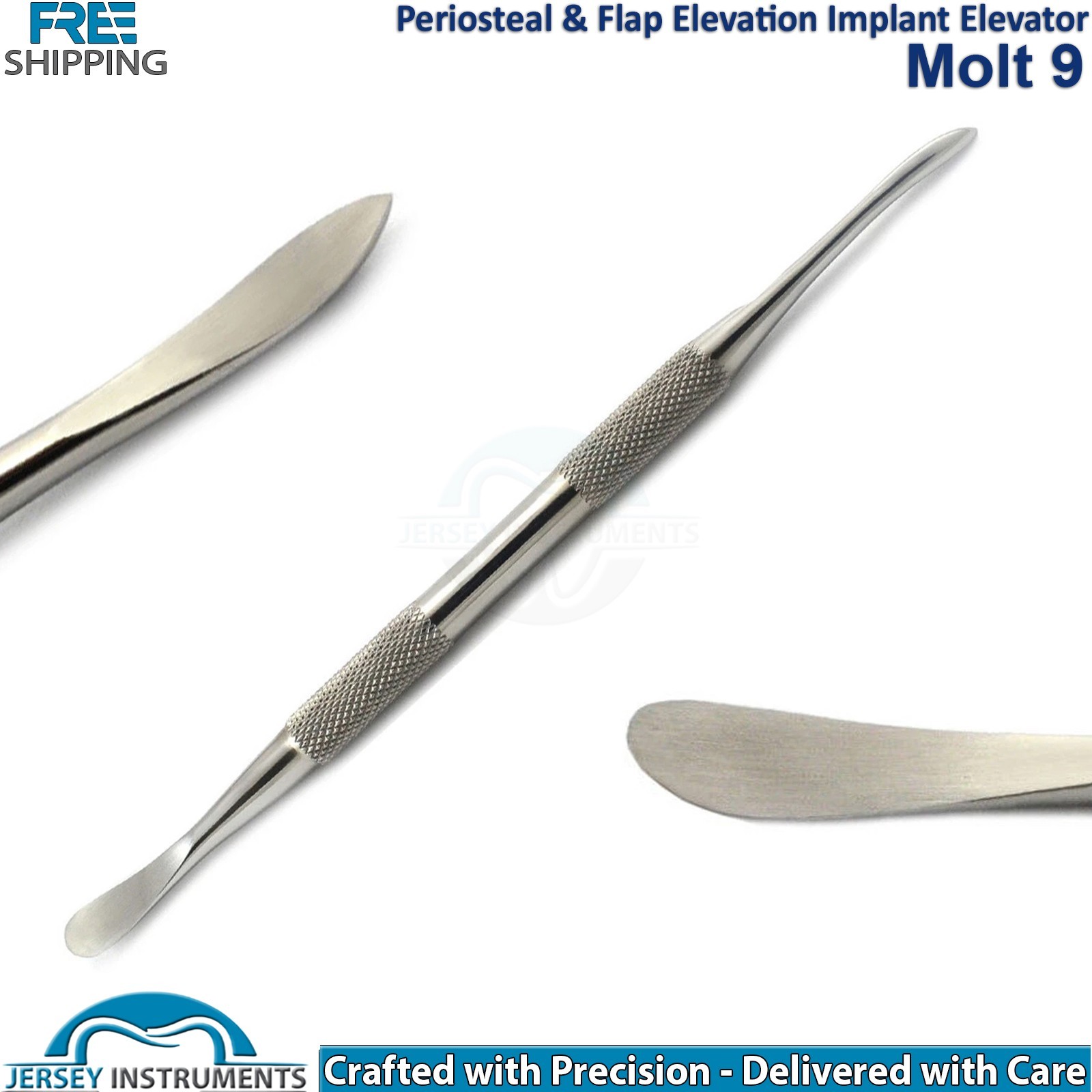 Set of 5 Implant Surgery Tunneling Elevators Blue Tip Dental Surgical Instrument