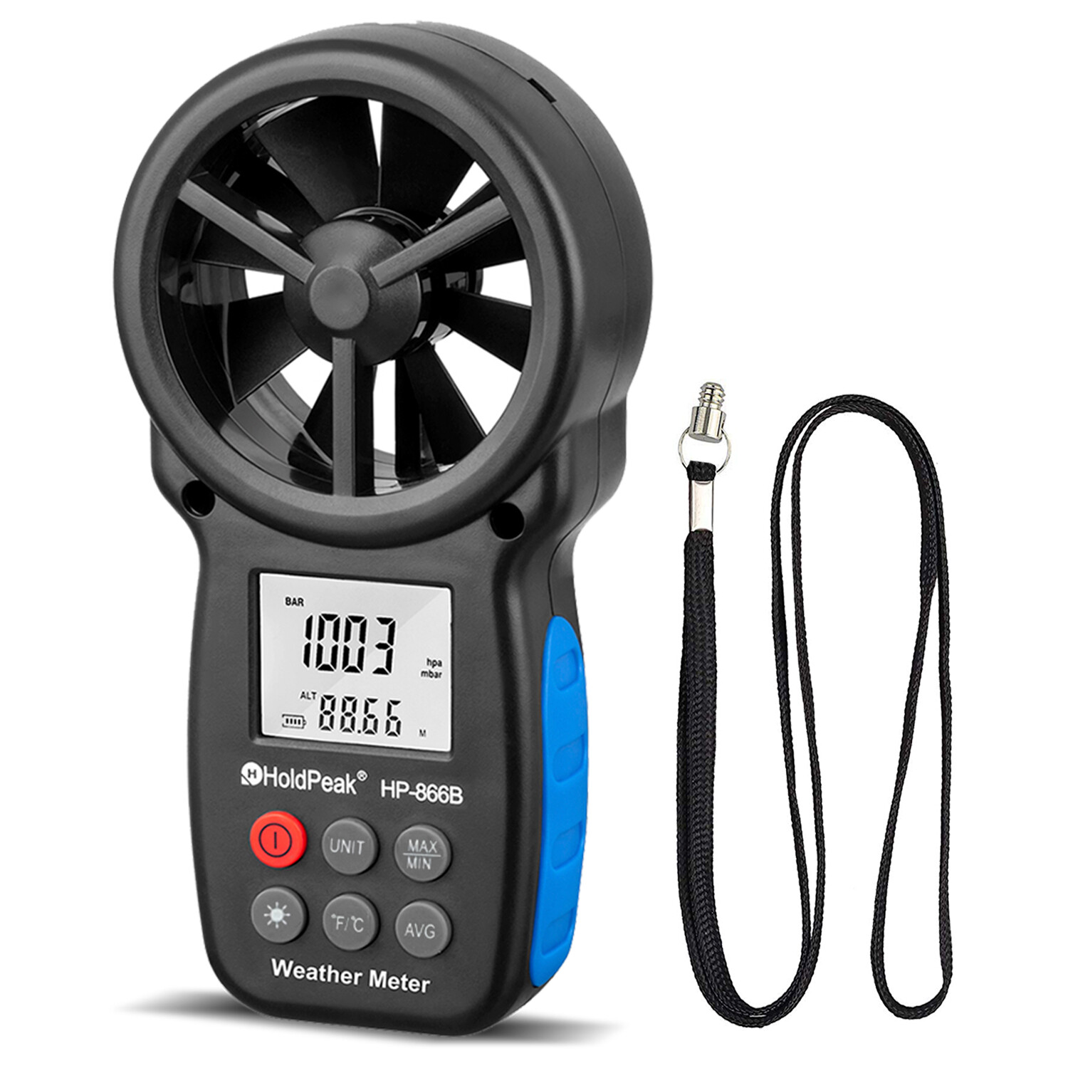 HoldPeak Wind Speed Meter Handheld Anemometer Air Flow MAX/MIN/AVG Temperatur