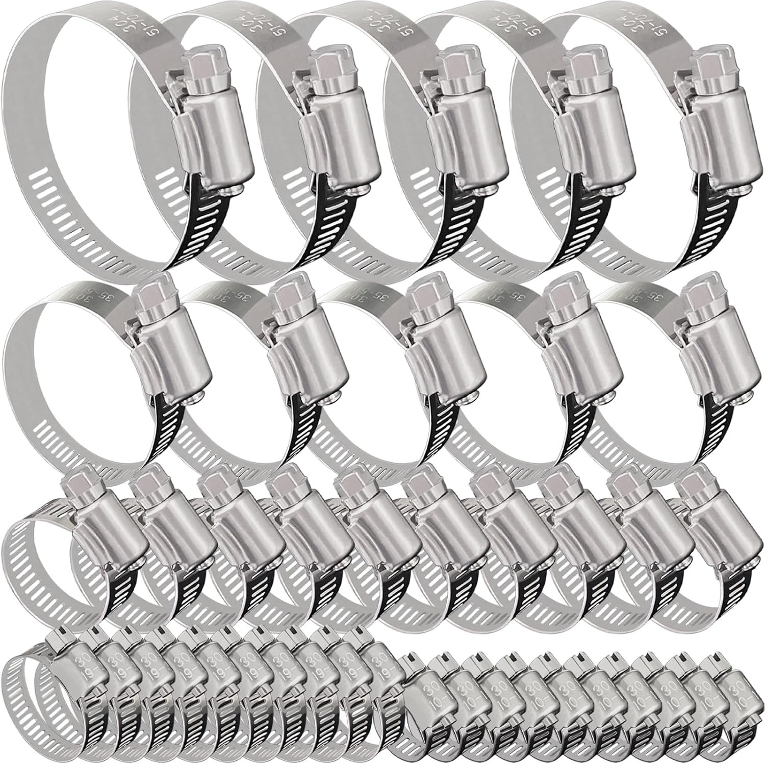 40 Adjustable Hose Clamps 10-70mm Stainless Steel Worm Gear – 40 Pack Set