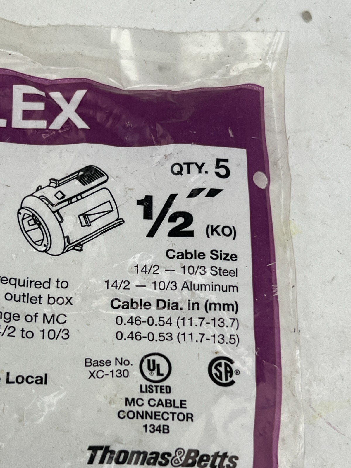 Pack of 5 Steel City 1/2in Standard Snap-In Fitting for MC Cable XC-130-5R