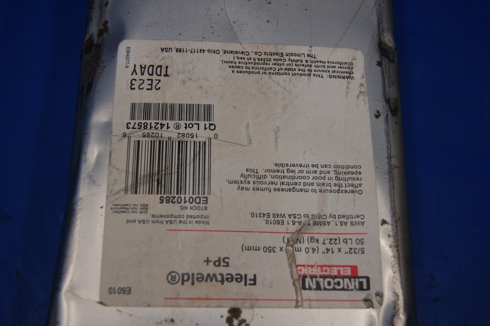 LINCOLN ELECTRIC FLEETWELD E6010 5/32″X14″ ED010285 50LB WELDING RODS ELECTRODES