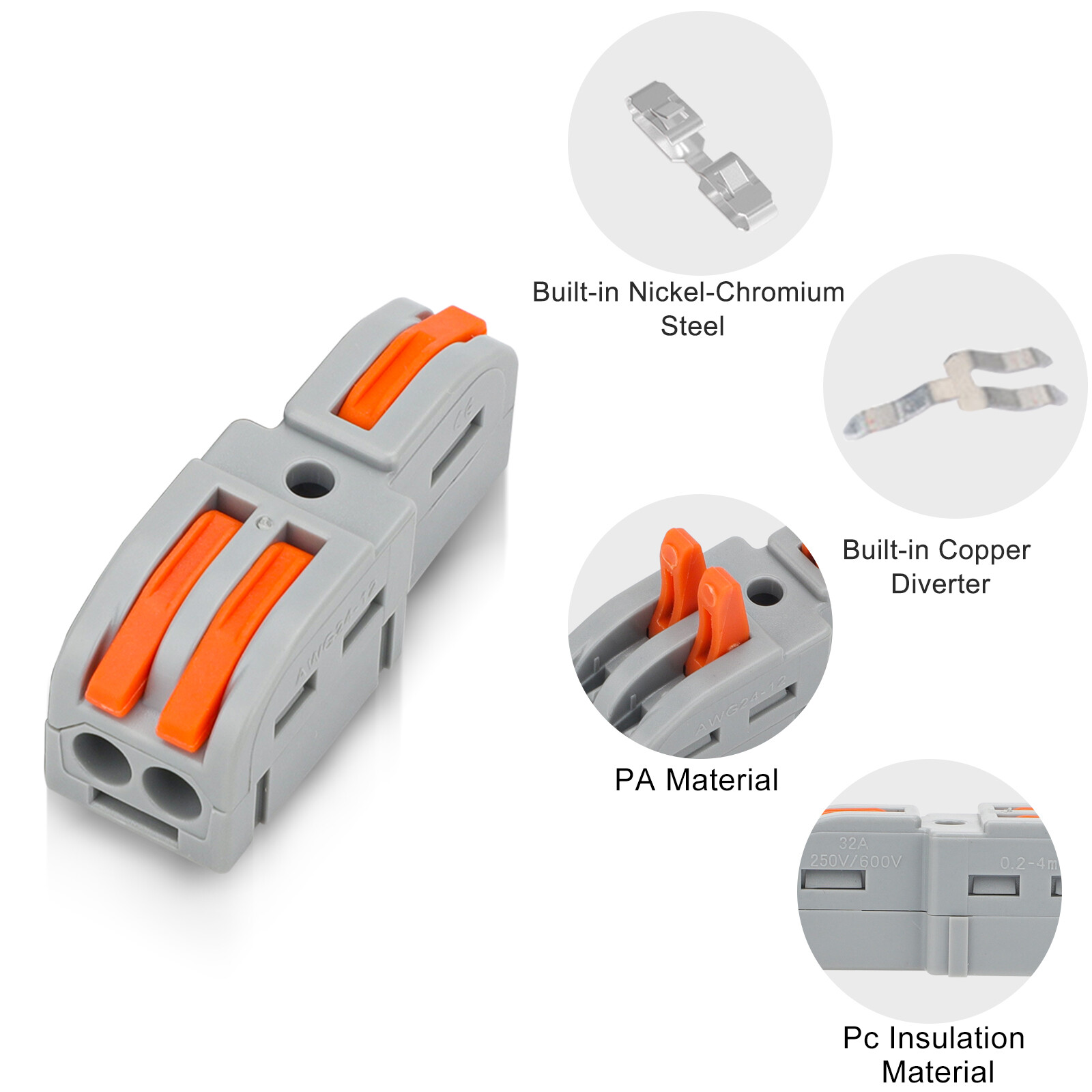 50x Reusable Spring Lever Terminal Block 1in 2Out Compact Wire Cable Connectors