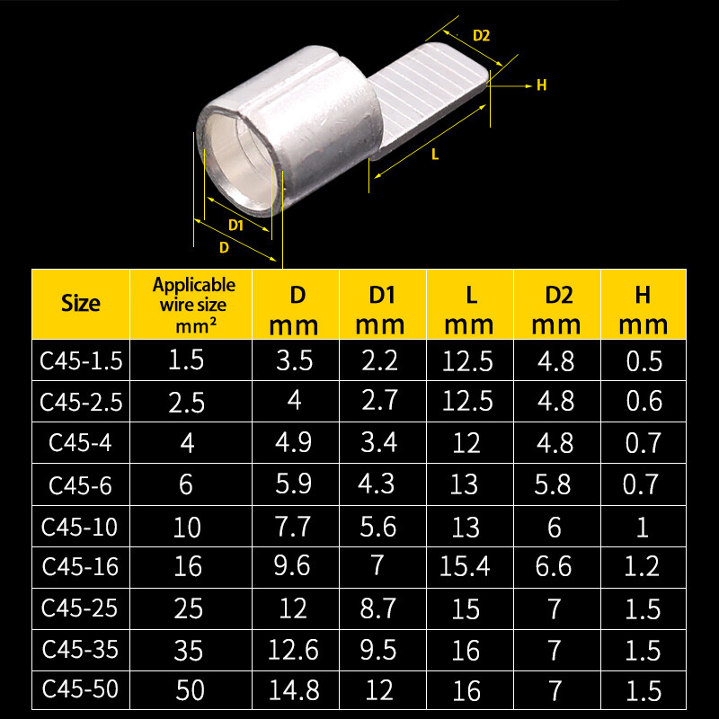 Tinned Copper Pin-Based Crimp Terminals Applicable Wire Diameter 1.5mm²-70mm²