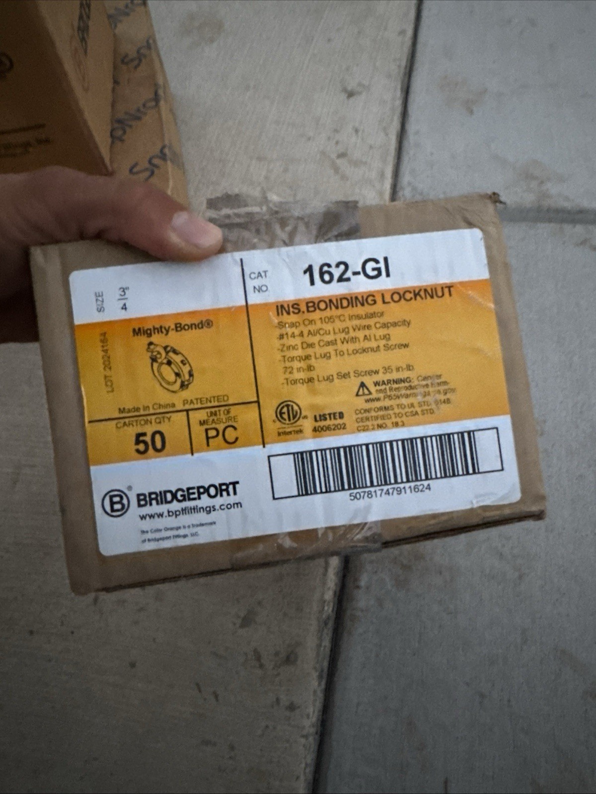 Bridgeport 162-GI 3/4 in Insulated Bonding Locknut Zinc IP54 Box of 50