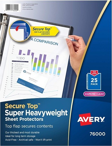 Secure Top(TM) Sheet Protectors Top-Load Super Heavyweight Clear 8.5x11in 25/PK