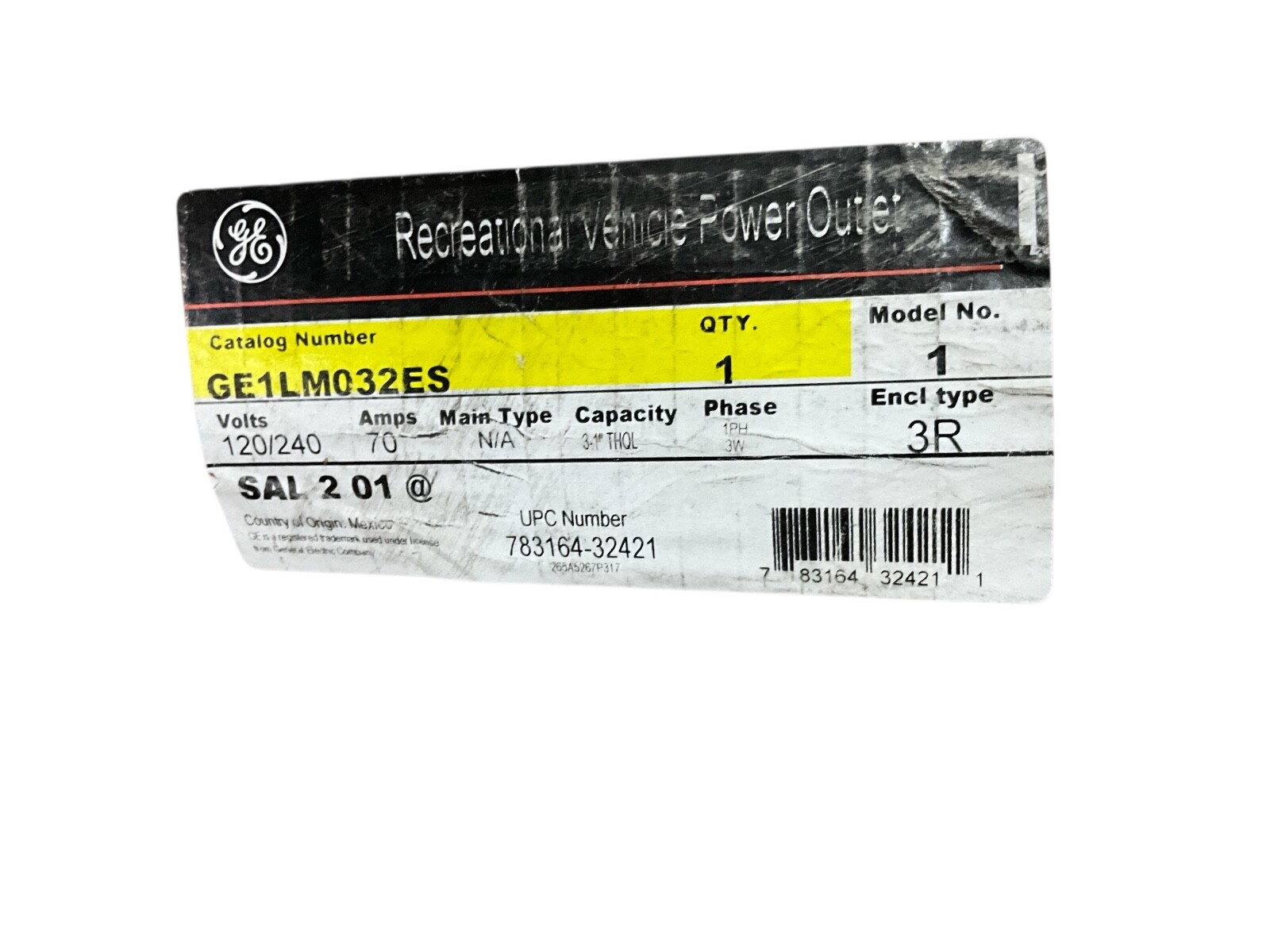 GE GE1LM032ES Recreation Vehicle 70 Amps 120/240V Enclosure NEMA 3R 1PH