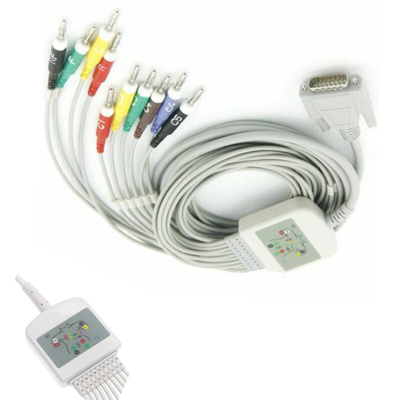 Fit For Nihon Kohden 10-Lead ECG EKG Cable with Banana 4.0 Plug 15Pin 1350 1350A