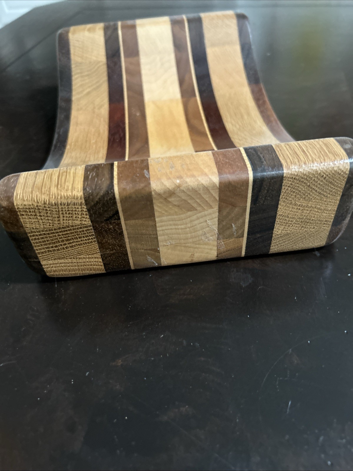 Vintage Hardwood Creations Mail Holder David Levy Davis CA Striped Wood Design