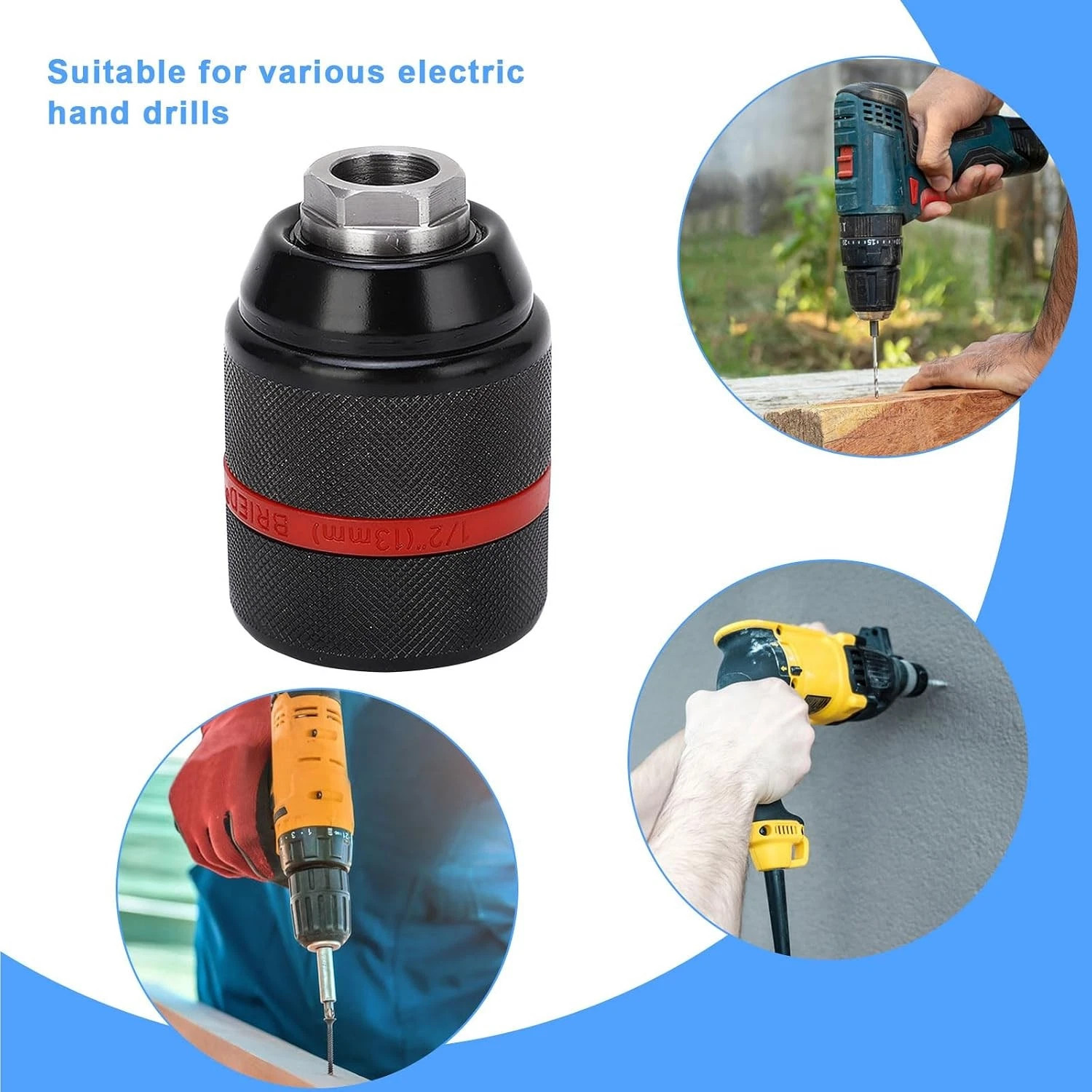 13mm Keyless Drill Chuck Metal Heavy Duty 1/2»-20UNF with SDS-Plus/Hex Shank I