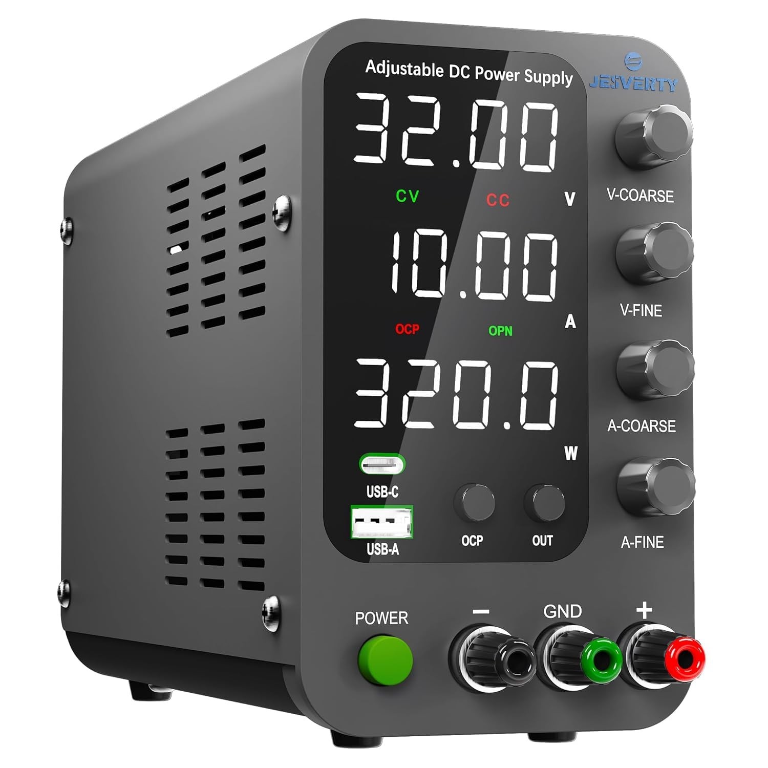 DC Power Supply Variable, 0-32V 0-10A Switching Bench Power Supply with 20W USB