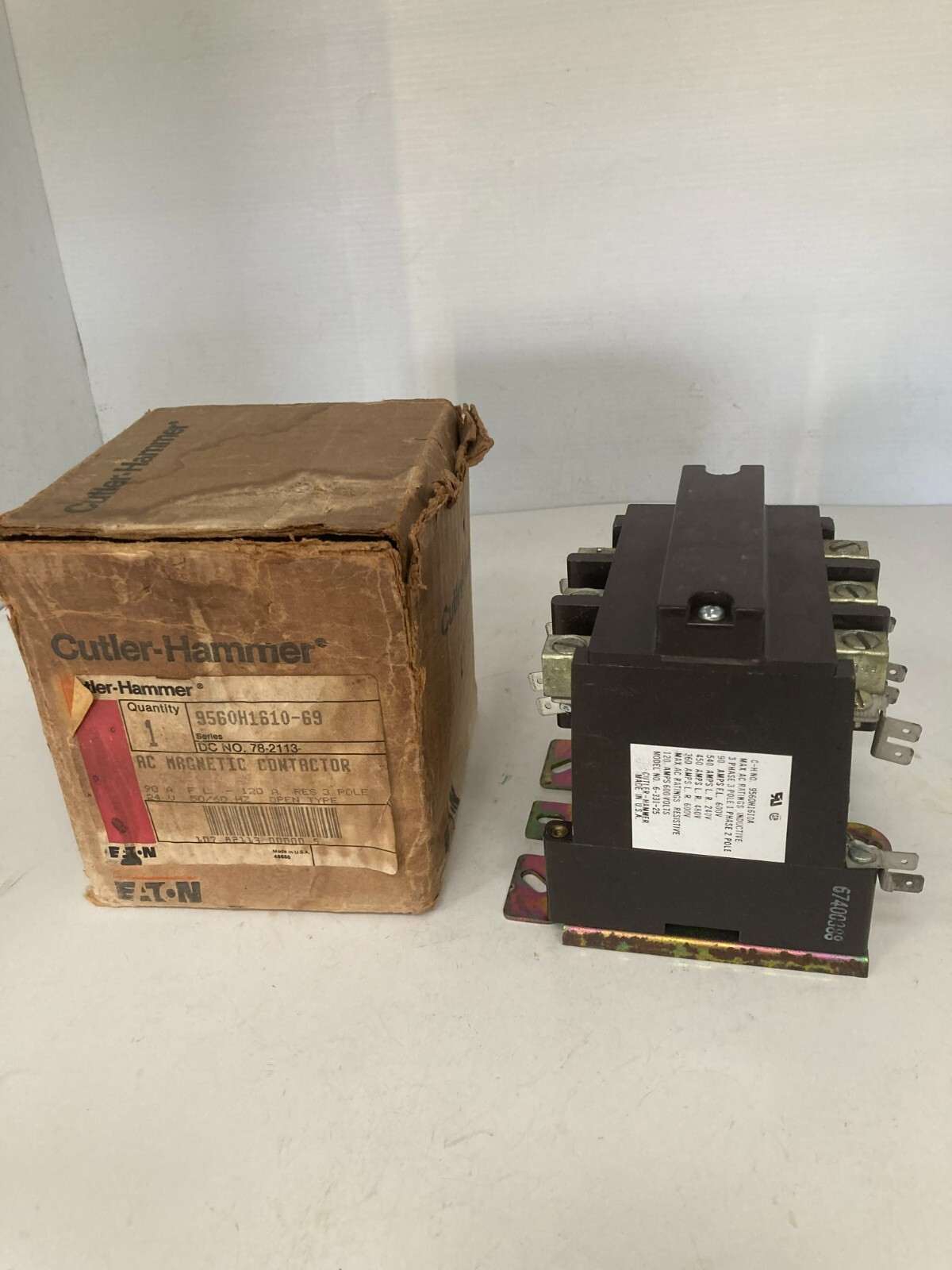 CUTLER HAMMER 9560H1610A MAGNETIC CONTACTOR 3 POLE 90A OPEN TYPE NIB