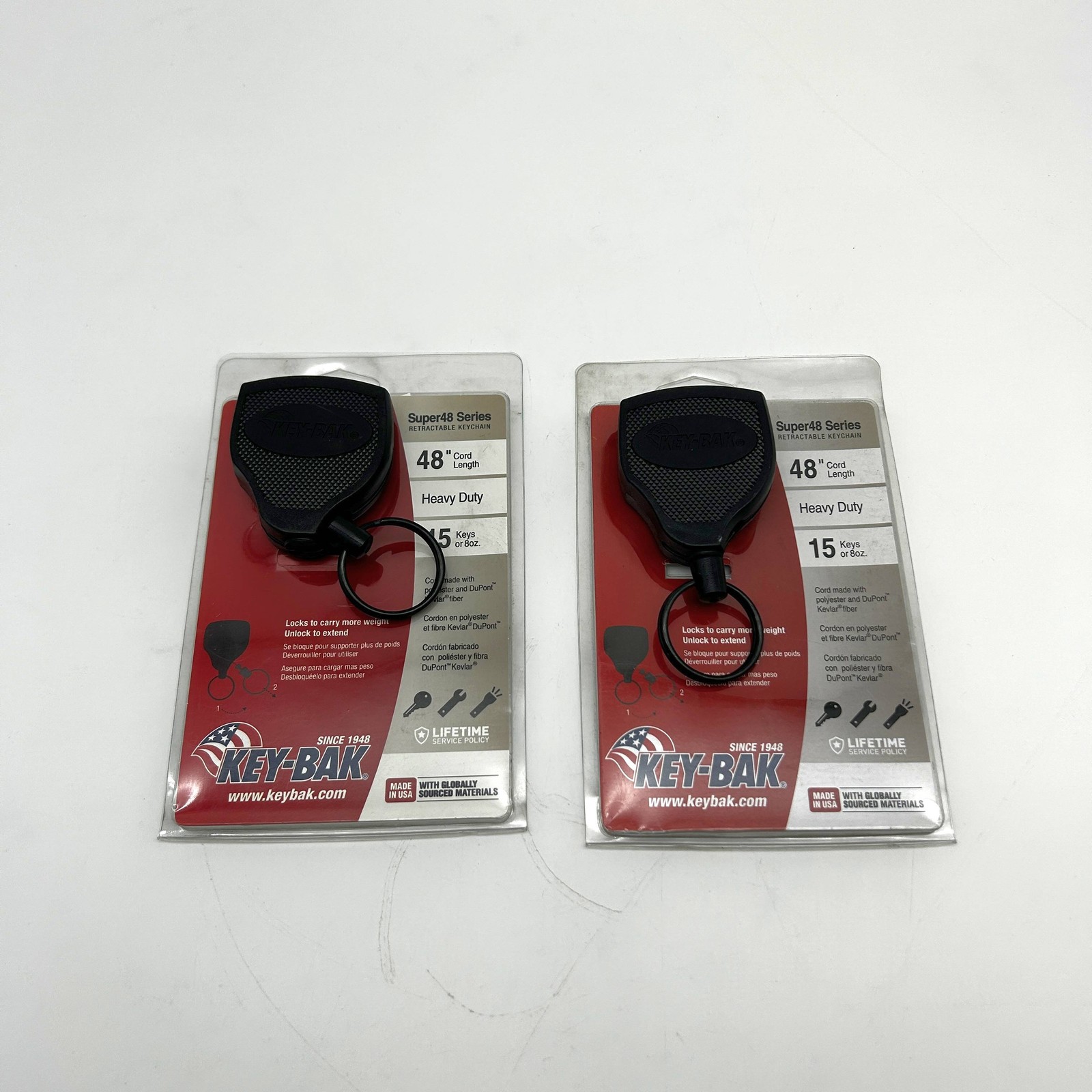 Key-Bak 0S48-803 Retractable Keychain Super48 Heavy Duty 48″ Cord 15 Keys 2pk