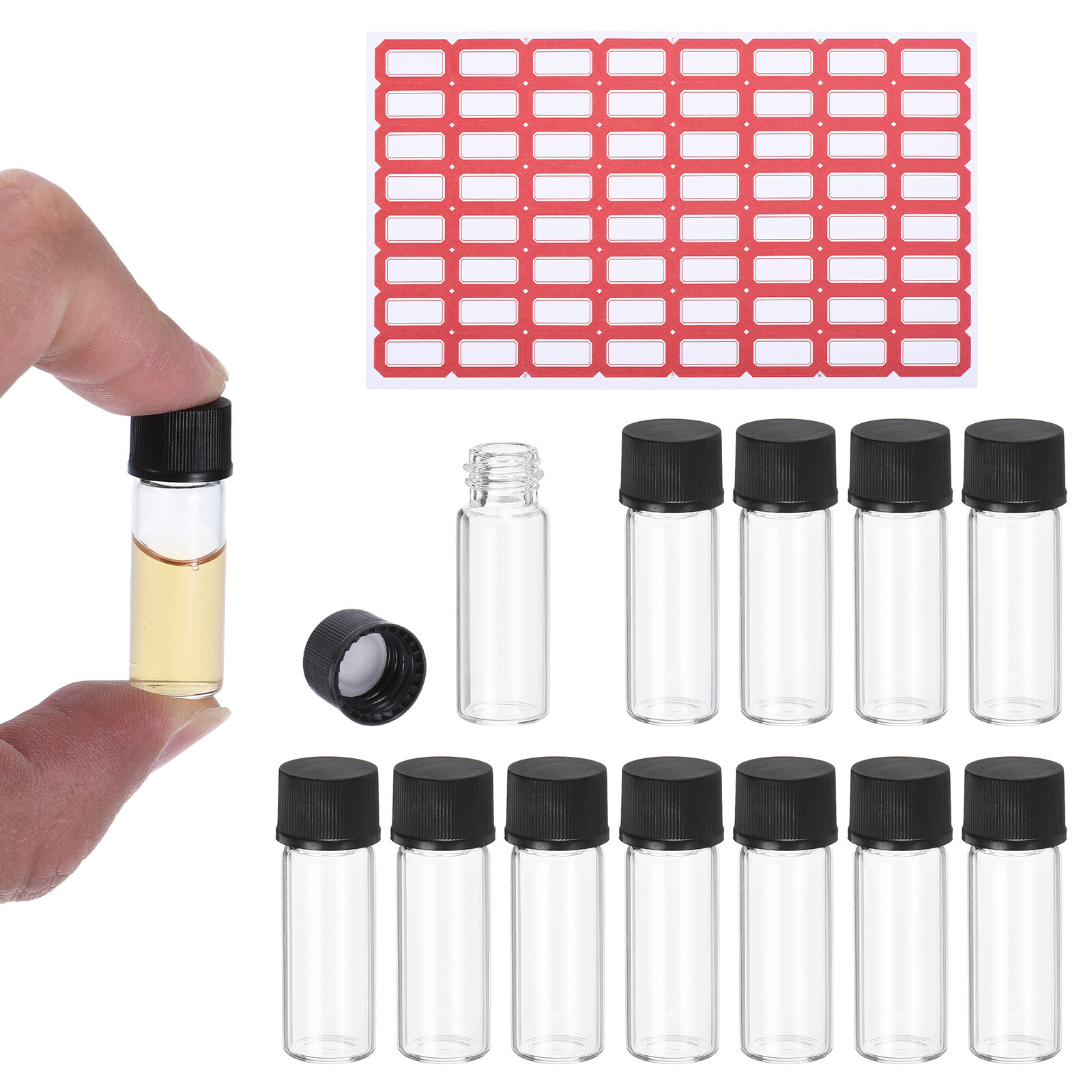 12 Pack 2ml Clear Glass Vials Sample Vials Reagent Media Bottle with Labels