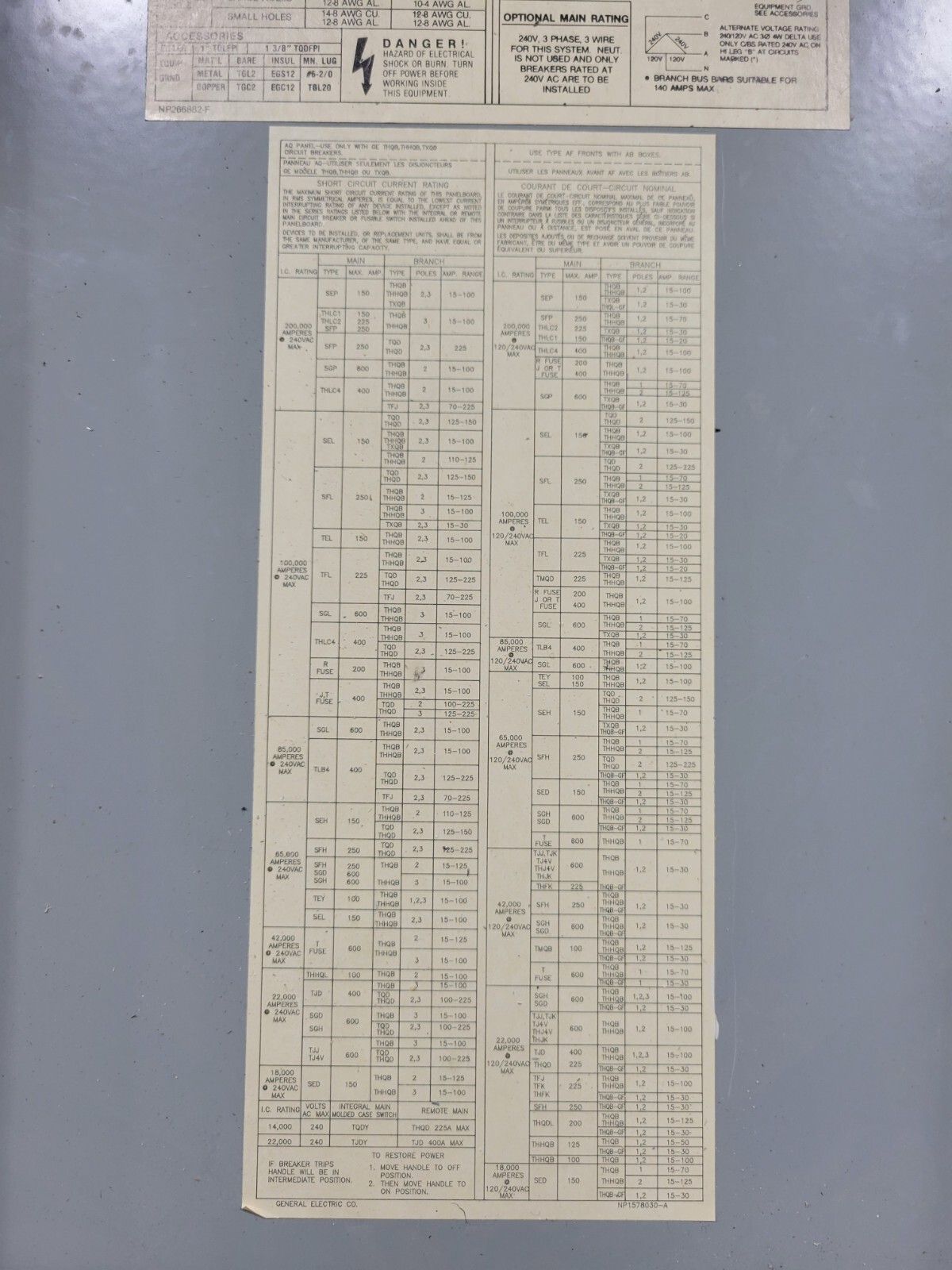 General Electric A-Series Lighting Panelboard 400A 120/208V 3P 3PH 4W 42 Circuit