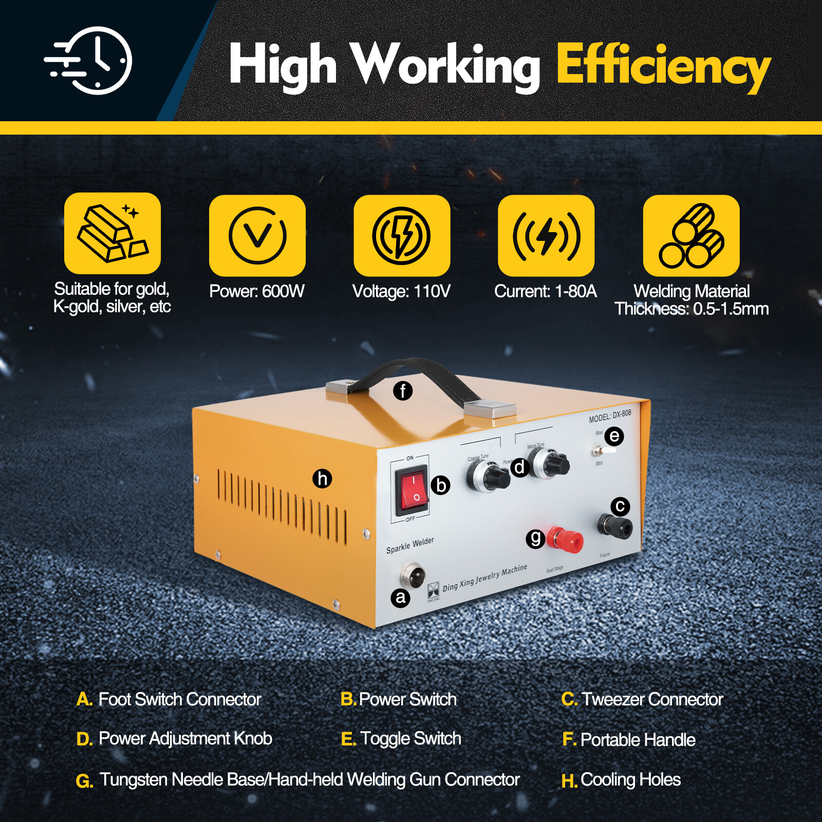 600W Jewelry Spot Welder Laser Welding Machine for Gold Silver Metal 1-80A