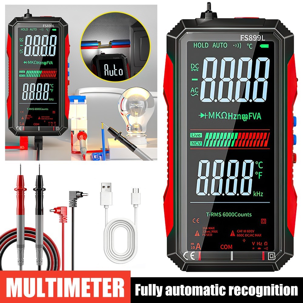 FS899L Digital Multimeter with Color Screen & Storage Case, USB C Rechargeable E