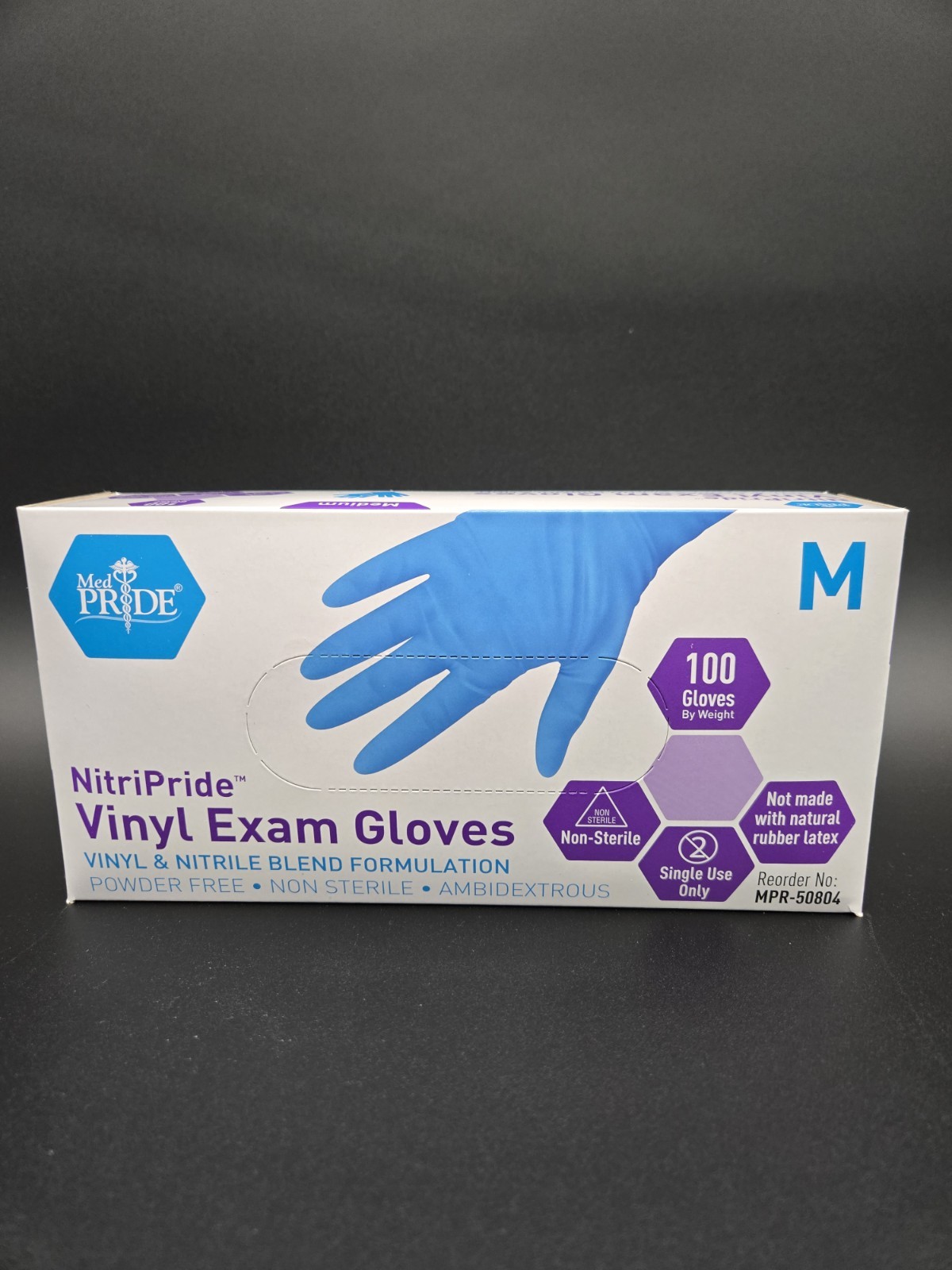 Medpride NitriPride Powder-Free Nitrile Exam Gloves, Iris Blue, Medium, Box/100