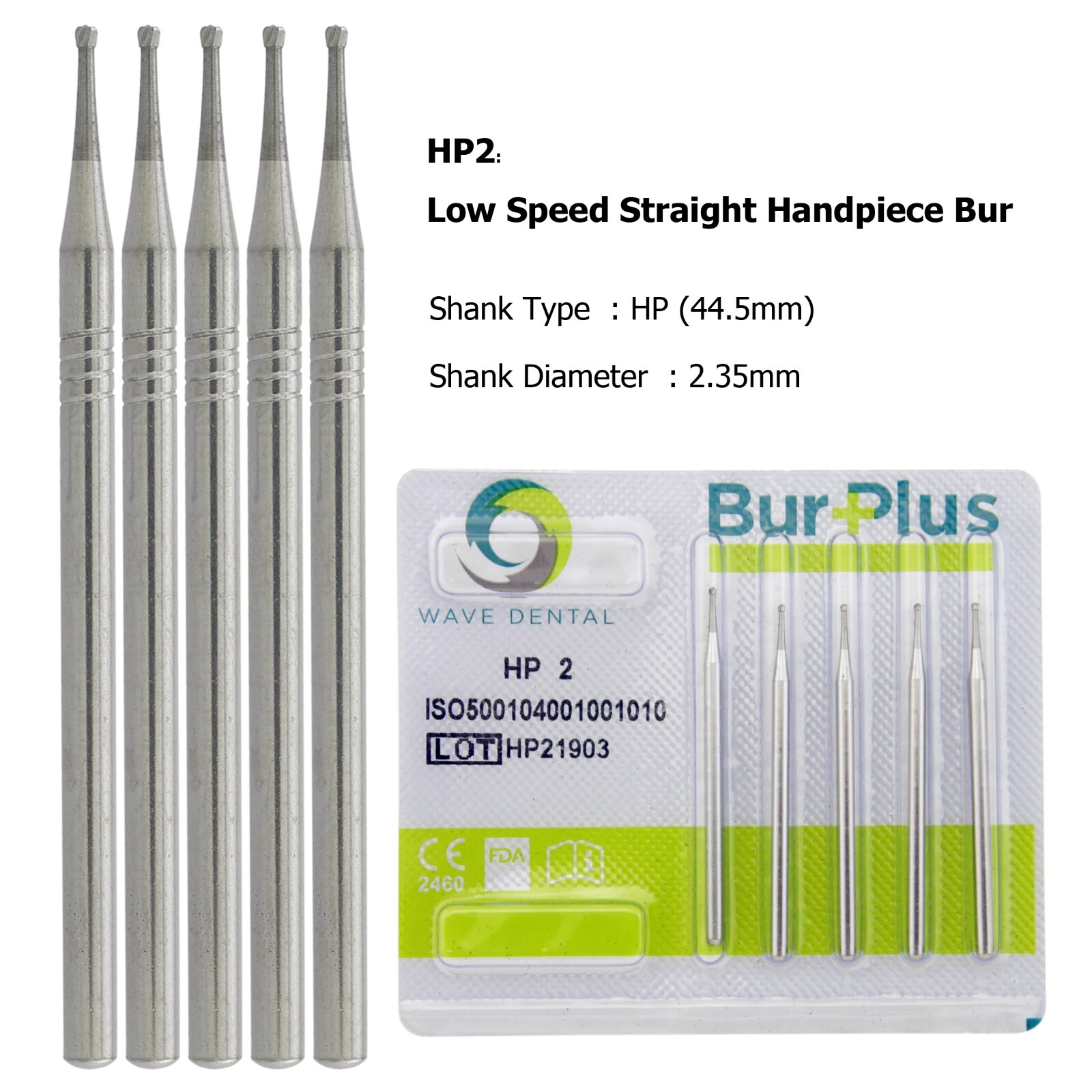 WAVE Dental Latch Carbide Burs Round RA Slow Speed Straight Handpiece Bur 44.5mm