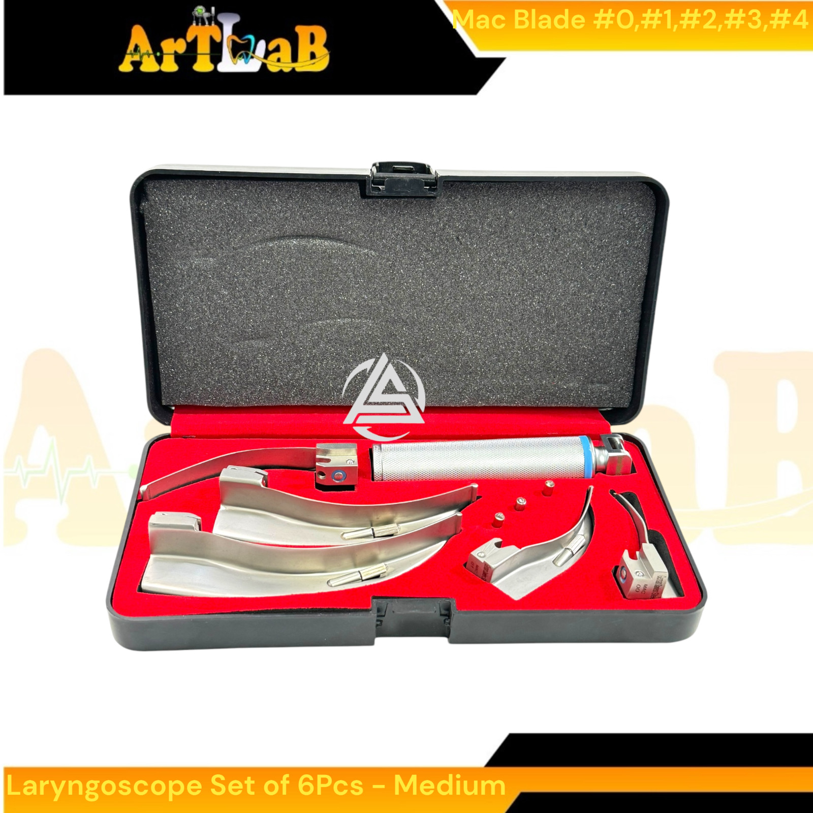 6pcs Set EMT Fiber-Optic Laryngoscope with Mac Blades #0 to #4 & Medium Handle
