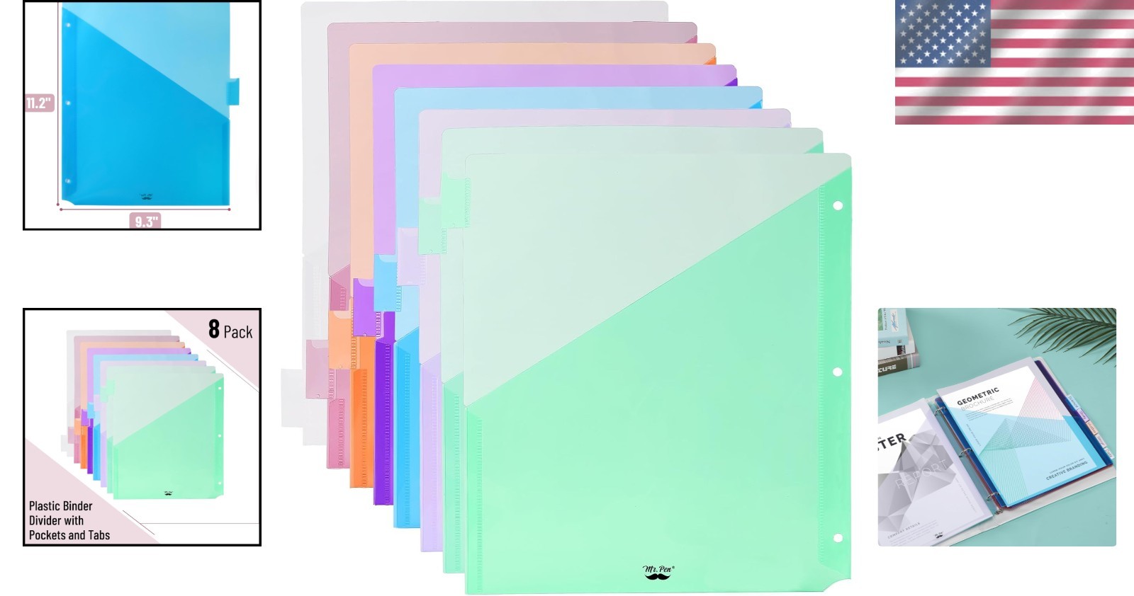 8 Colorful Pocket Dividers for Binders – Durable, Tear-Resistant & Customizable