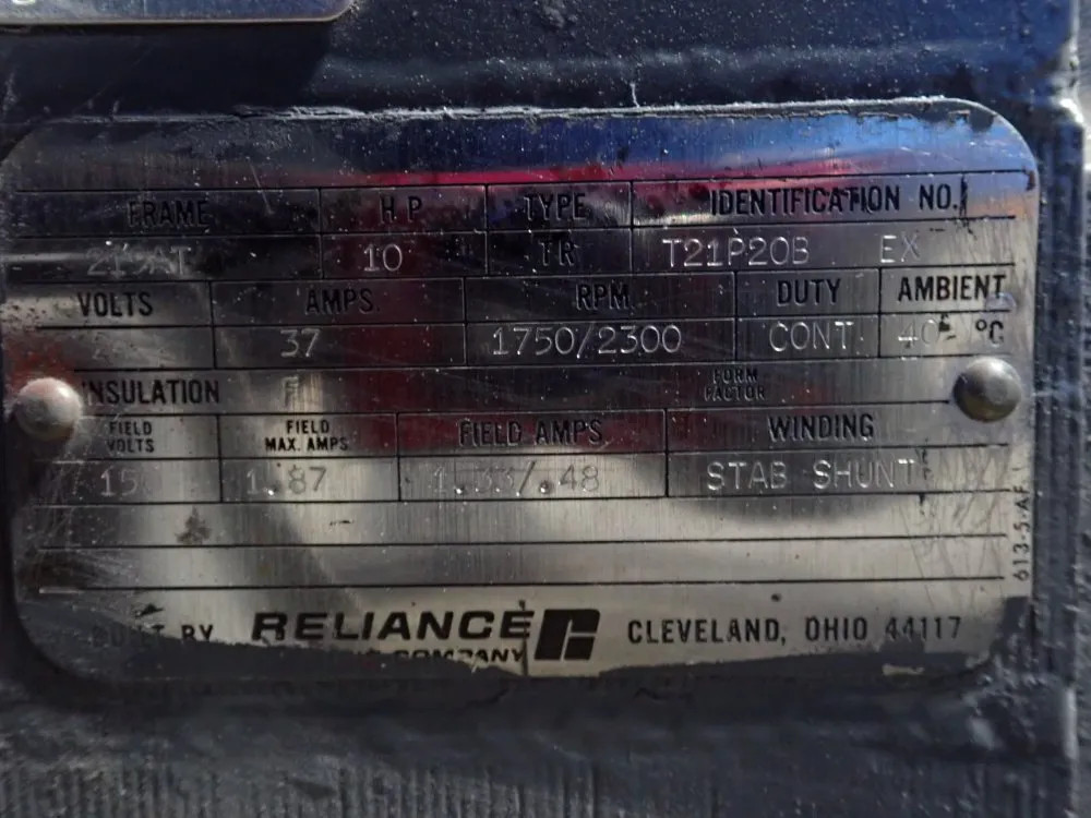 RELIANCE ELECTRIC T21P20B EX DC MOTOR 10 HP 01260520022