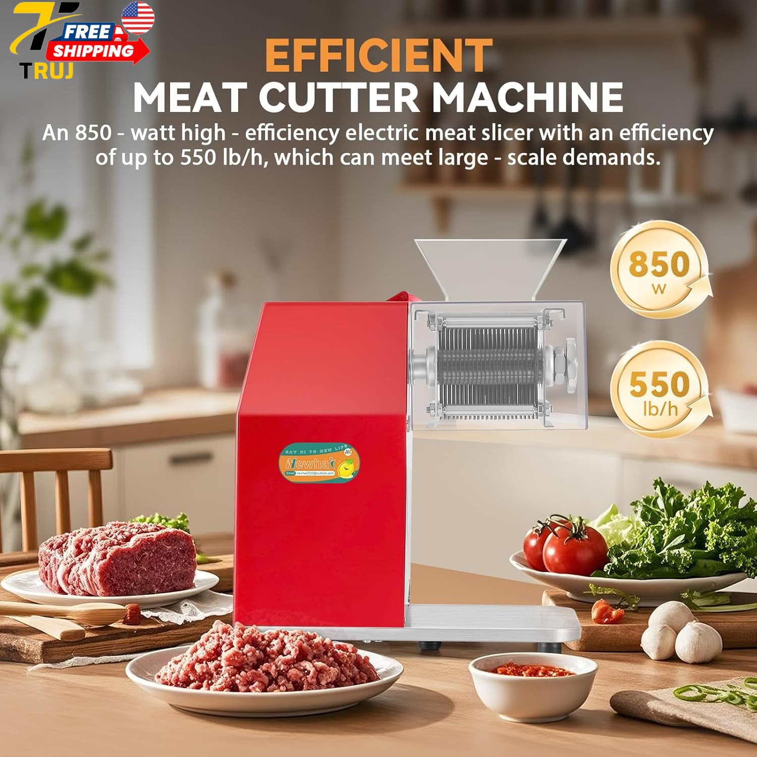 850W Meat Cutter Machine Commercial Meat Cutting Machine 5Mm/0.2Inch Heavy Duty