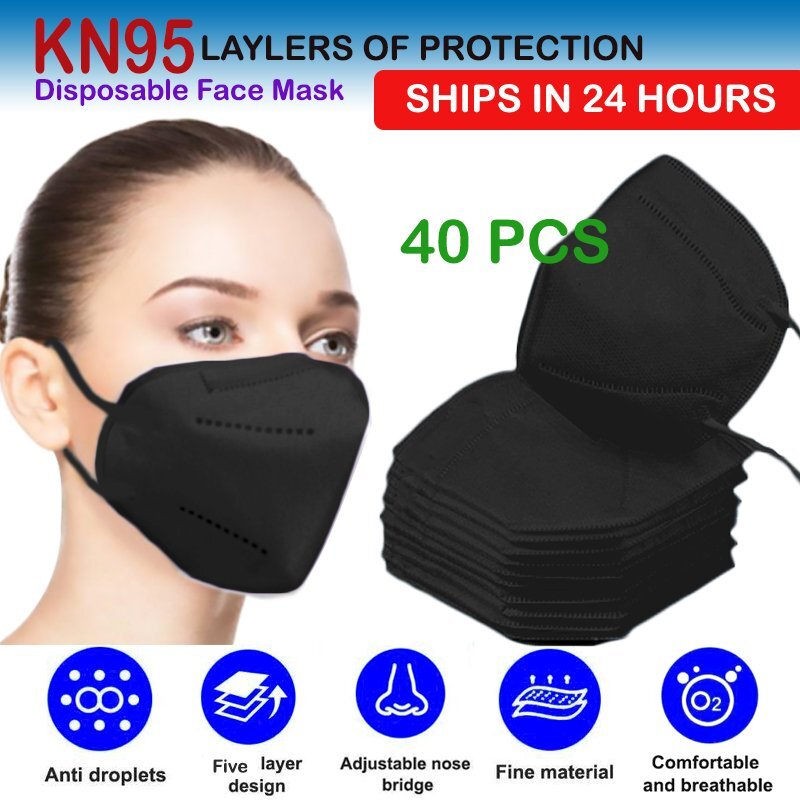 [BLACK] KN95 Face Mask Disposable Protective Respirator Non Medical Cover X40