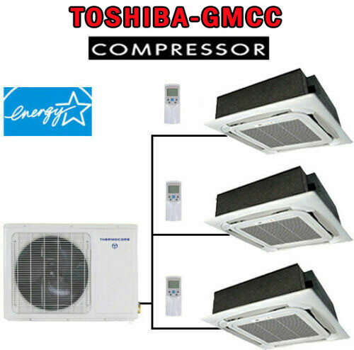 22 SEER Tri Zone Ductless Mini Split Air Conditioner Heat Pump, Ceiling cassette