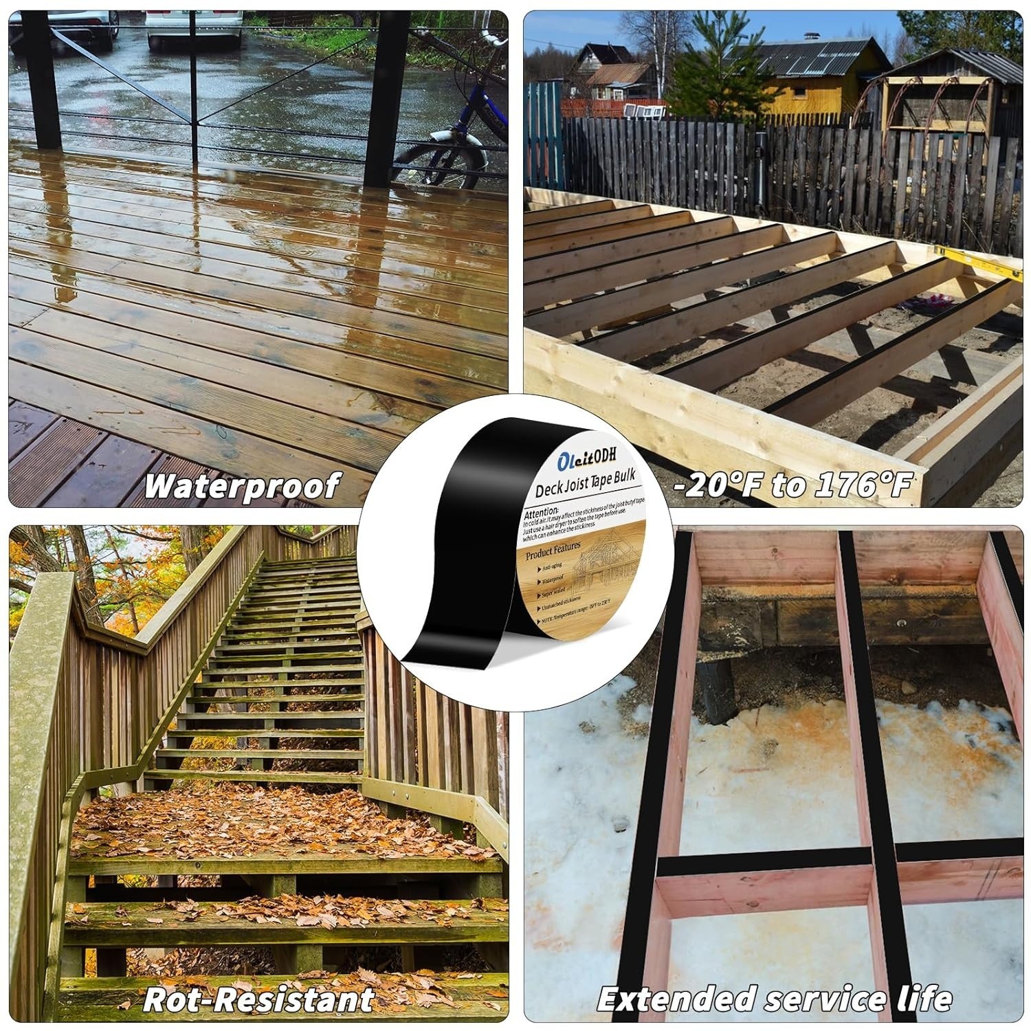 Joist Tape for Decking 2»X50′, 10 Rolls Weatherproof Butyl Tape For Decks Roof