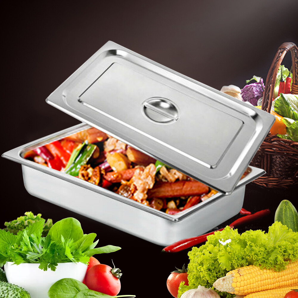 4-Pack Hotel Pans Commercial Steam Table Pan w/ Lid Stainless Steel Food Pan US