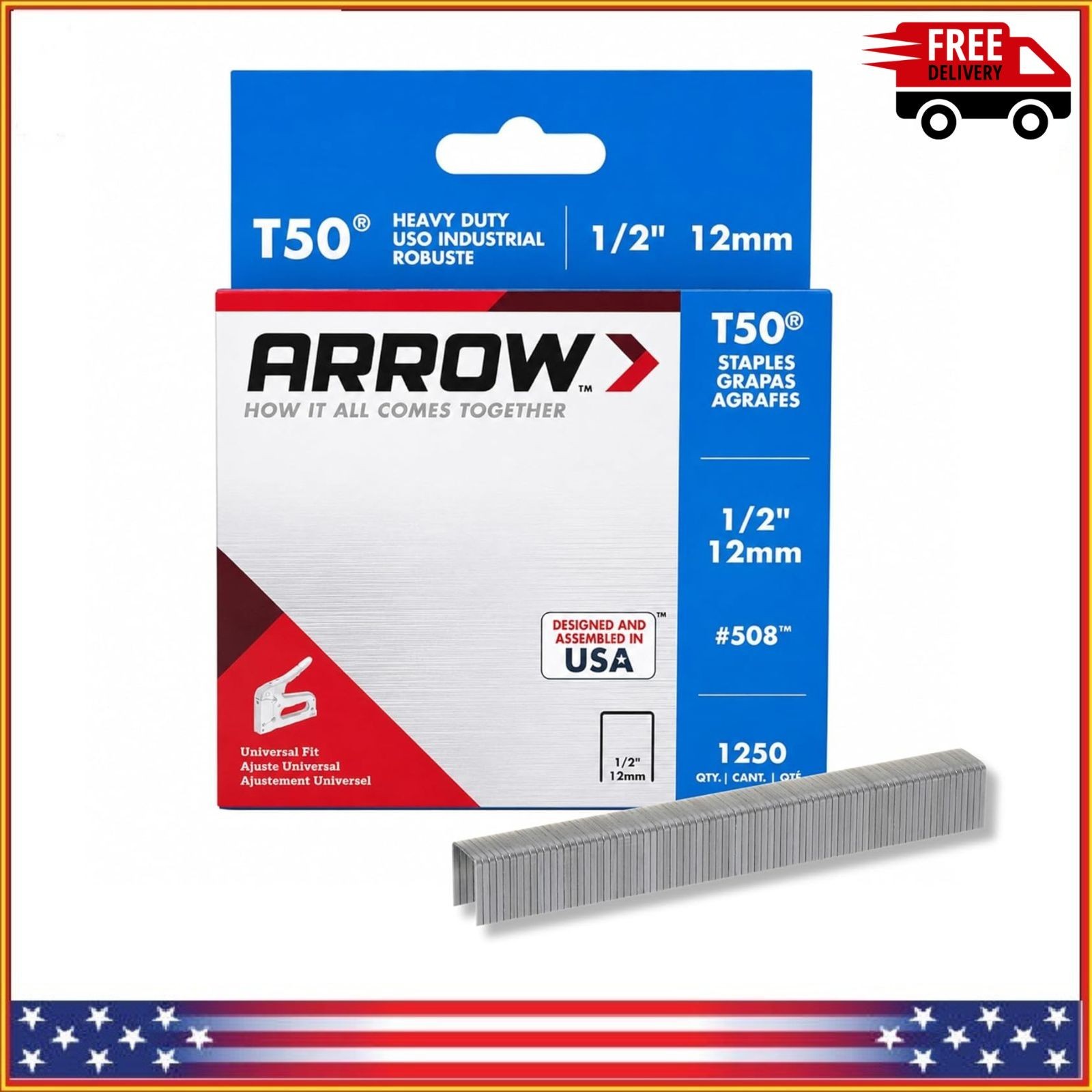 Arrow 508 Heavy Duty T50 1/2-Inch Leg Length 3/8-Inch Crown Staples 1250 Count