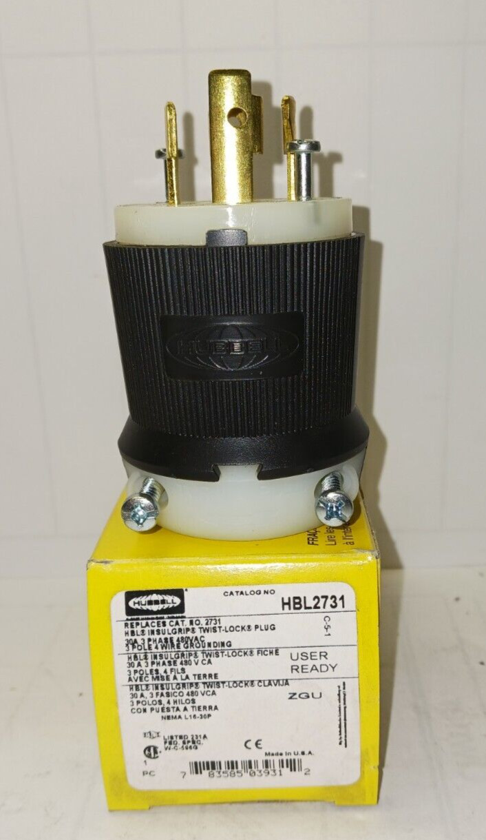 NEW HUBBELL TWIST LOCK 30 AMP PLUG END 480 VAC 3P 4W GROUNDING HBL2731