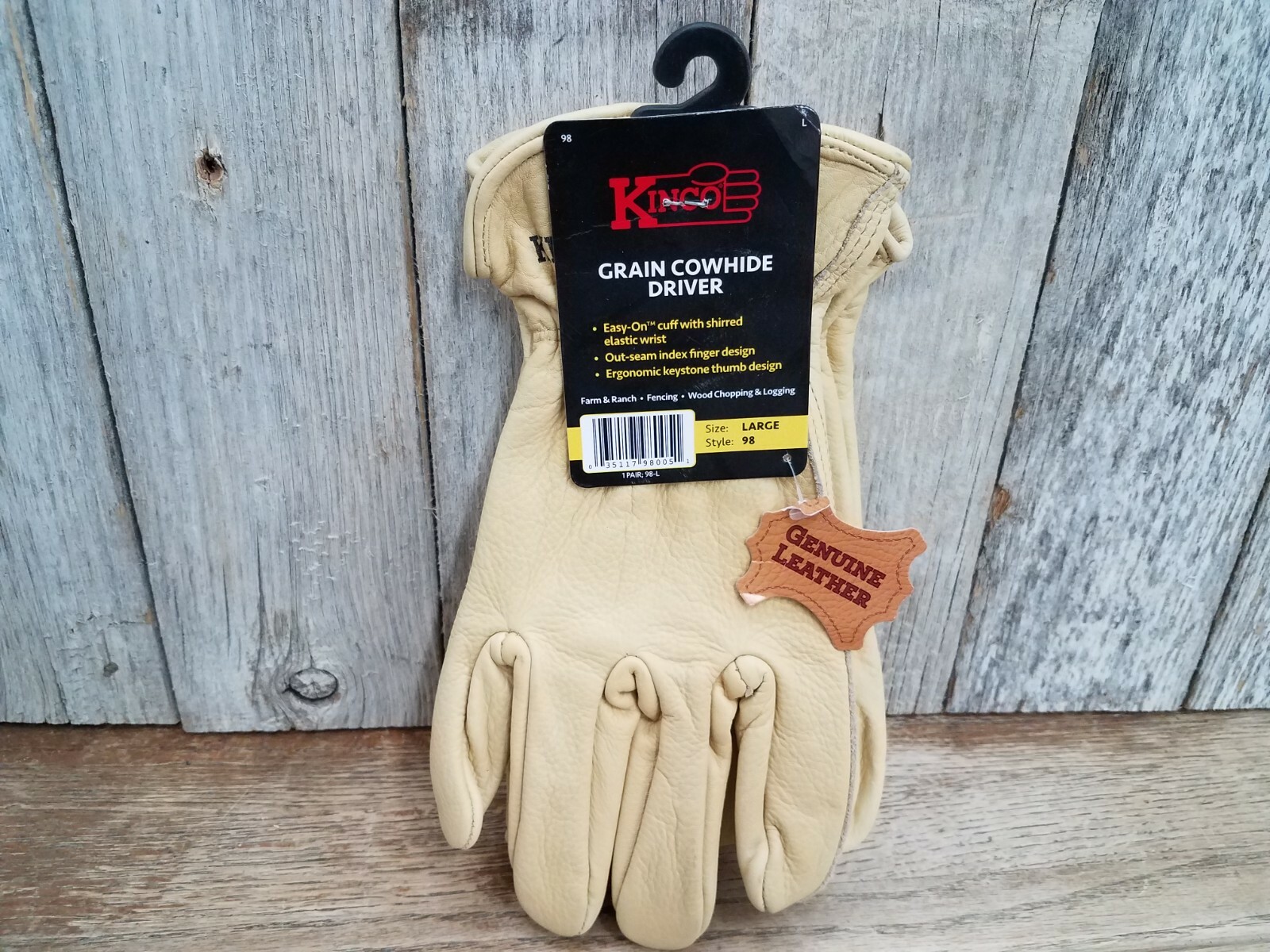 Kinco 98 Work Gloves Cowhide Leather Unlined Driver Farm Construct-S,M,L,XL,XXL
