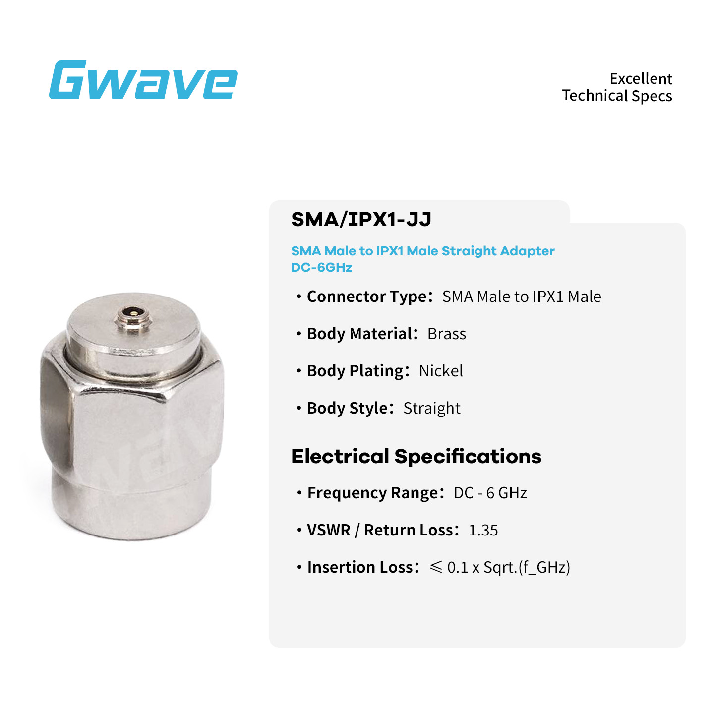SMA Male to IPX1 Male Straight Adapter | DC-6GHz