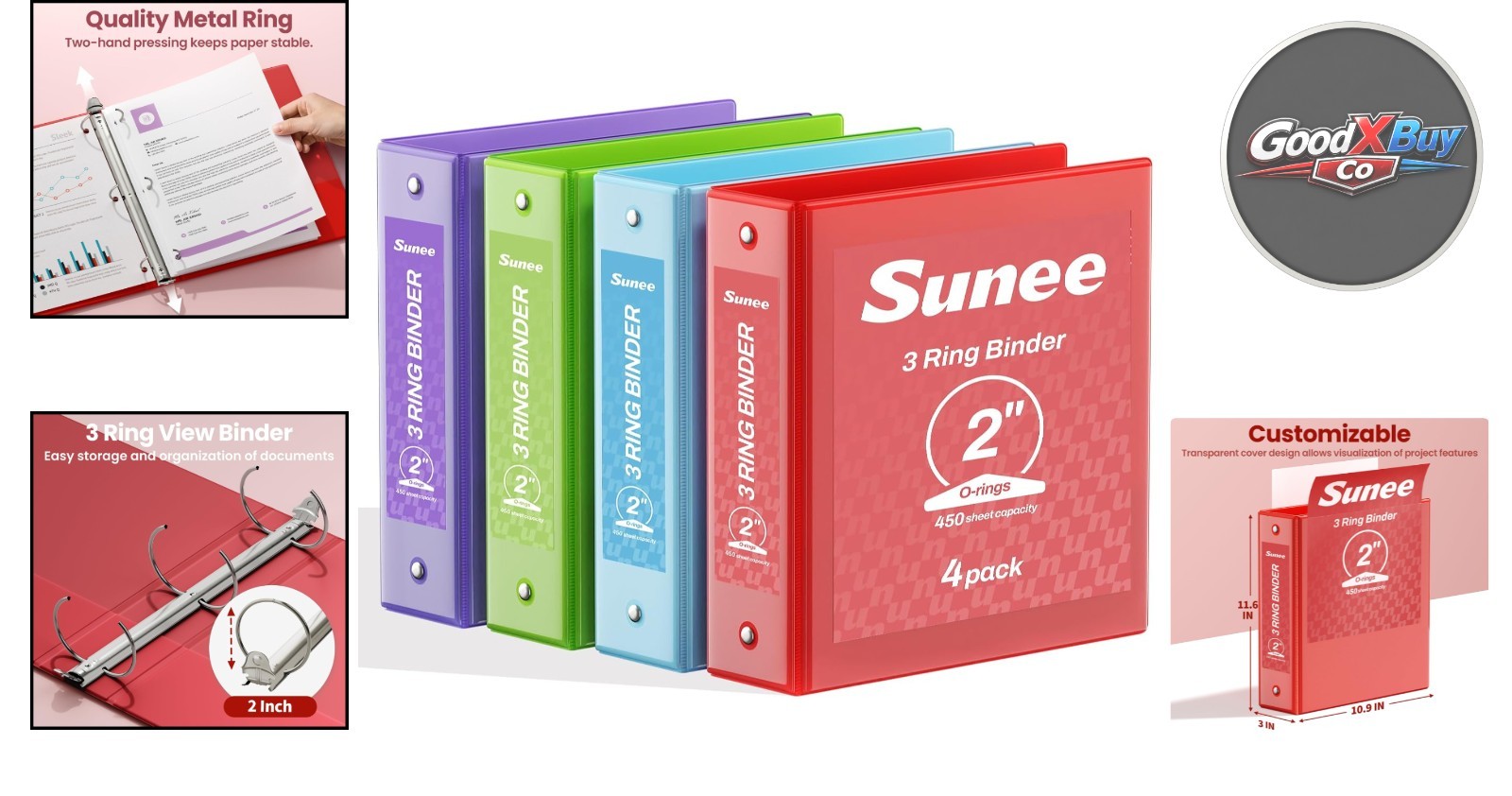 Versatile 2″ Classic 4-Color Binder Pack for Office, School & Home Use