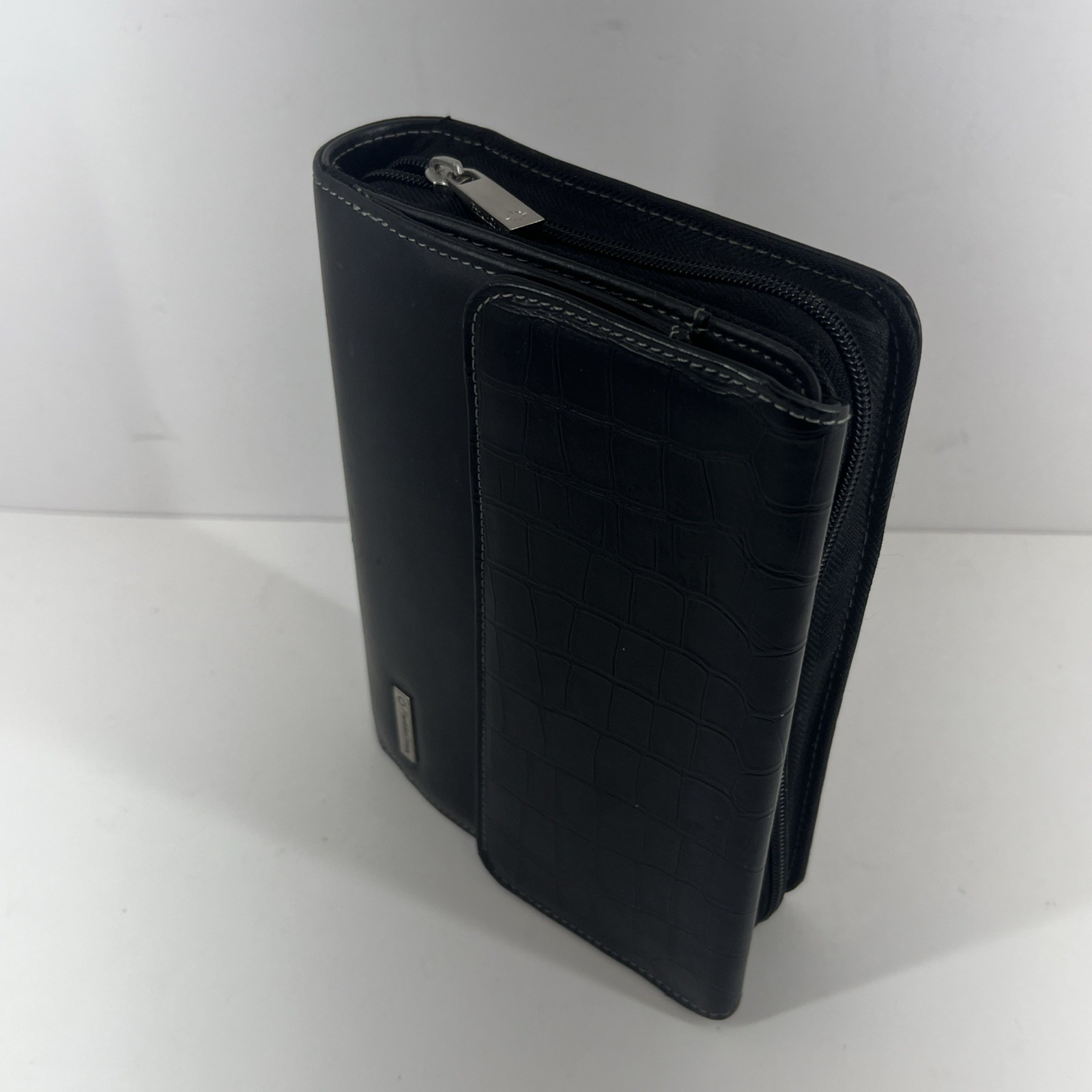 Franklin Covey Leather 6 Ringed Binder W/ Inserts Textured Pocket Compact Black