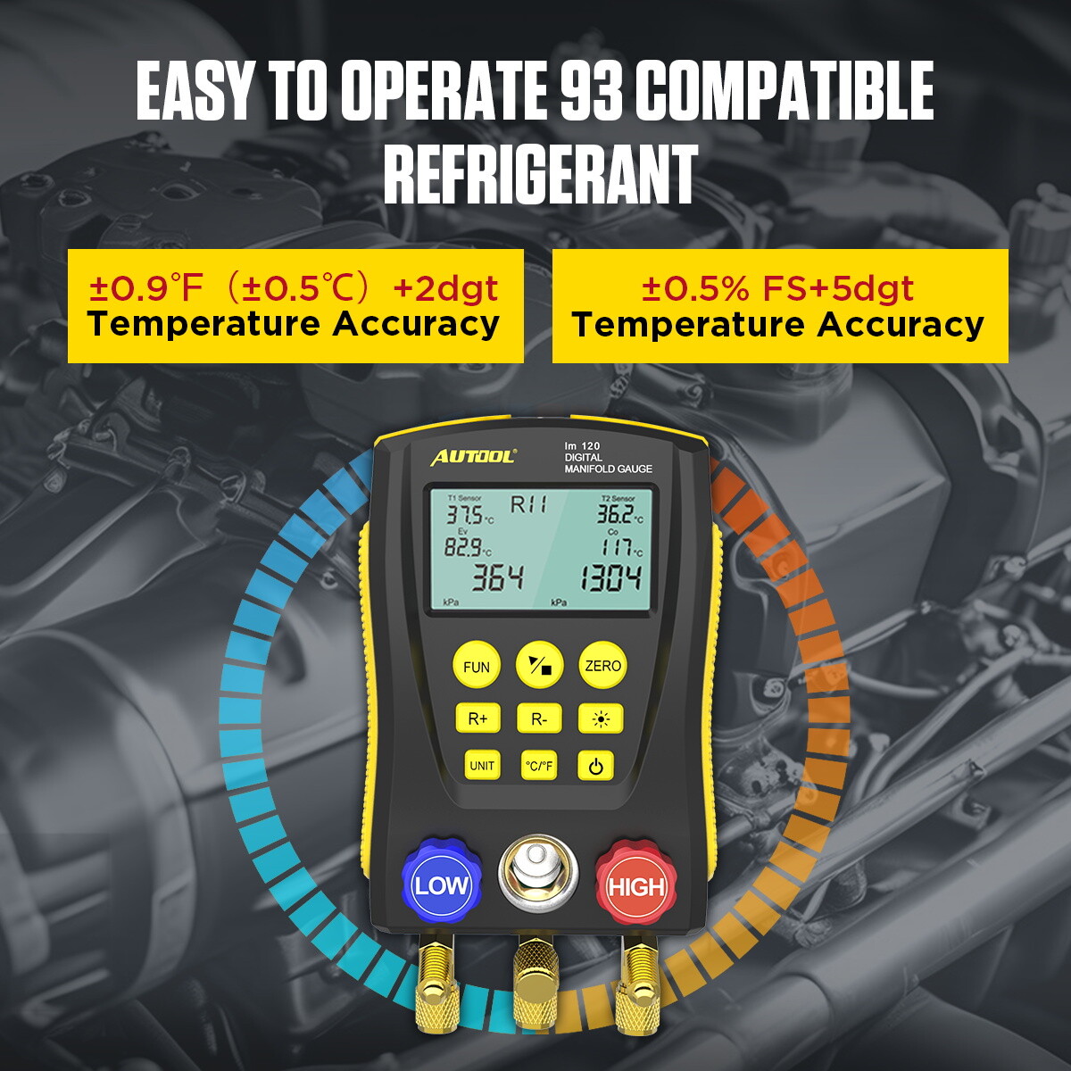 Refrigeration Digital Manifold Gauge Set HVAC System Vacuum Pressure Temp Tester