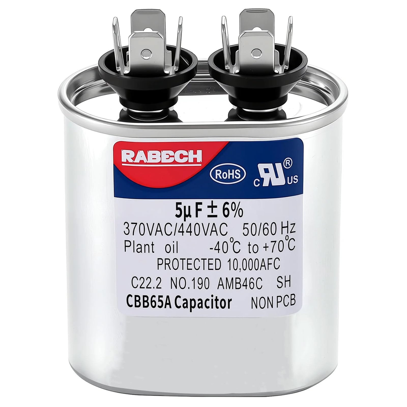 RABECH 5uF 5MFD CBB65A Oval Run Start AC Capacitor 5 uF MFD CBB65 370V