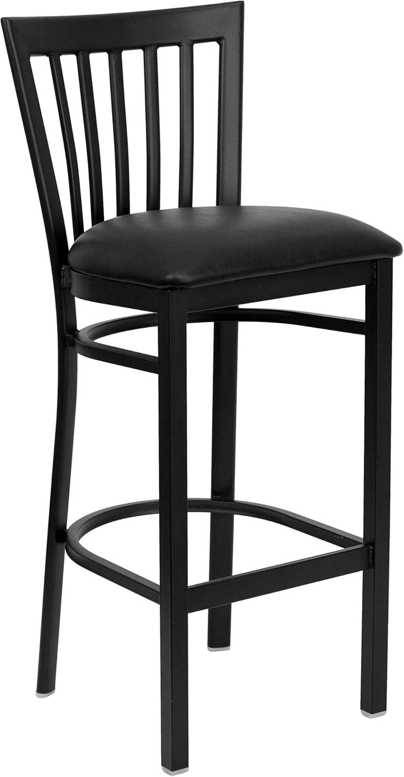 Hercules Black Metal Barstool with Vinyl Upholstery for Commercial Use