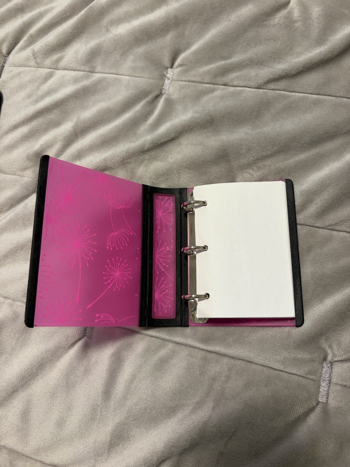 Pink/Black Floral Dandelion Mini 3-Ring Daily Use Binder Notebook