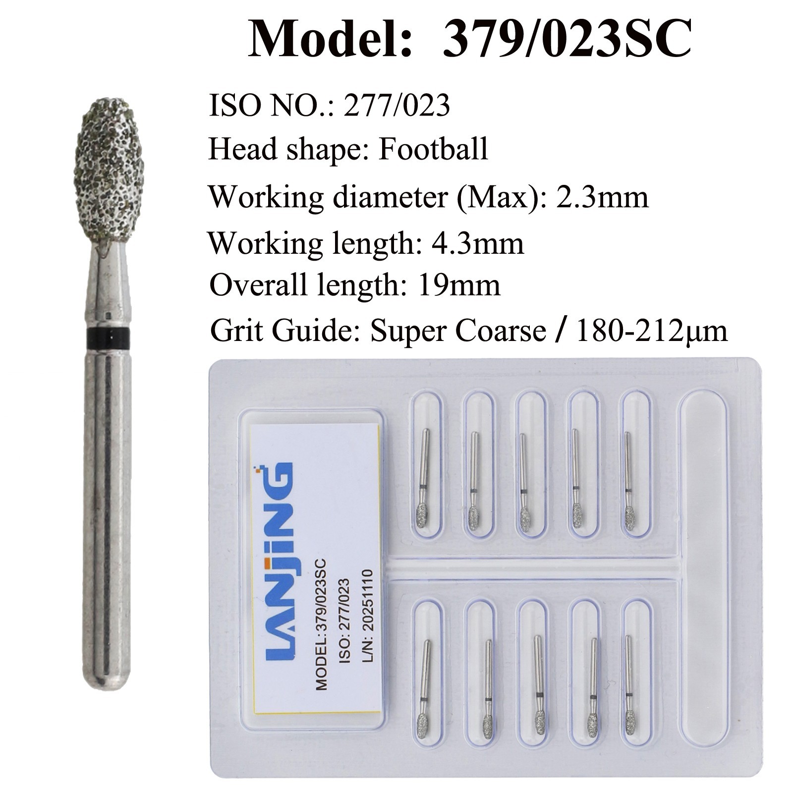 Dental Diamond Bur Football Egg FG Burs 379/023SC Super Coarse High Speed Burr