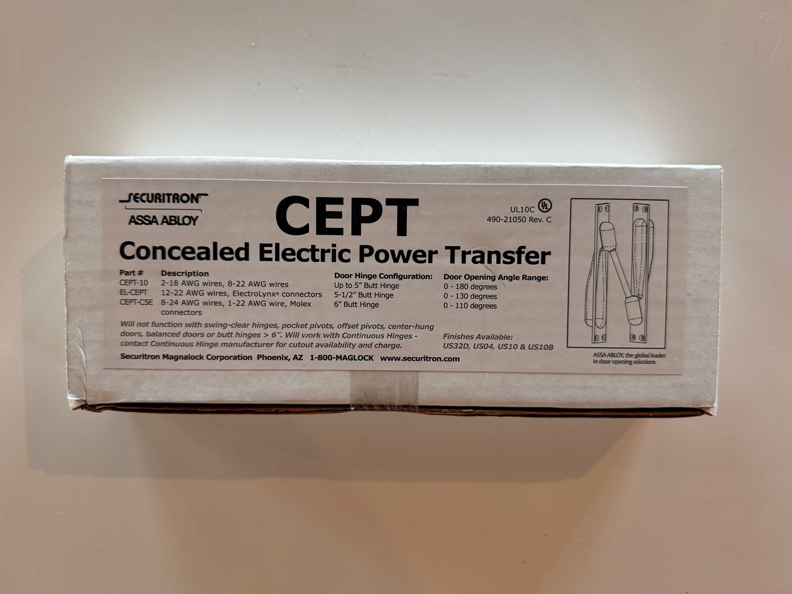 Securitron 5-1/2″Satin SS Concealed Electrical Power Transfer EL-CEPT 0-130°
