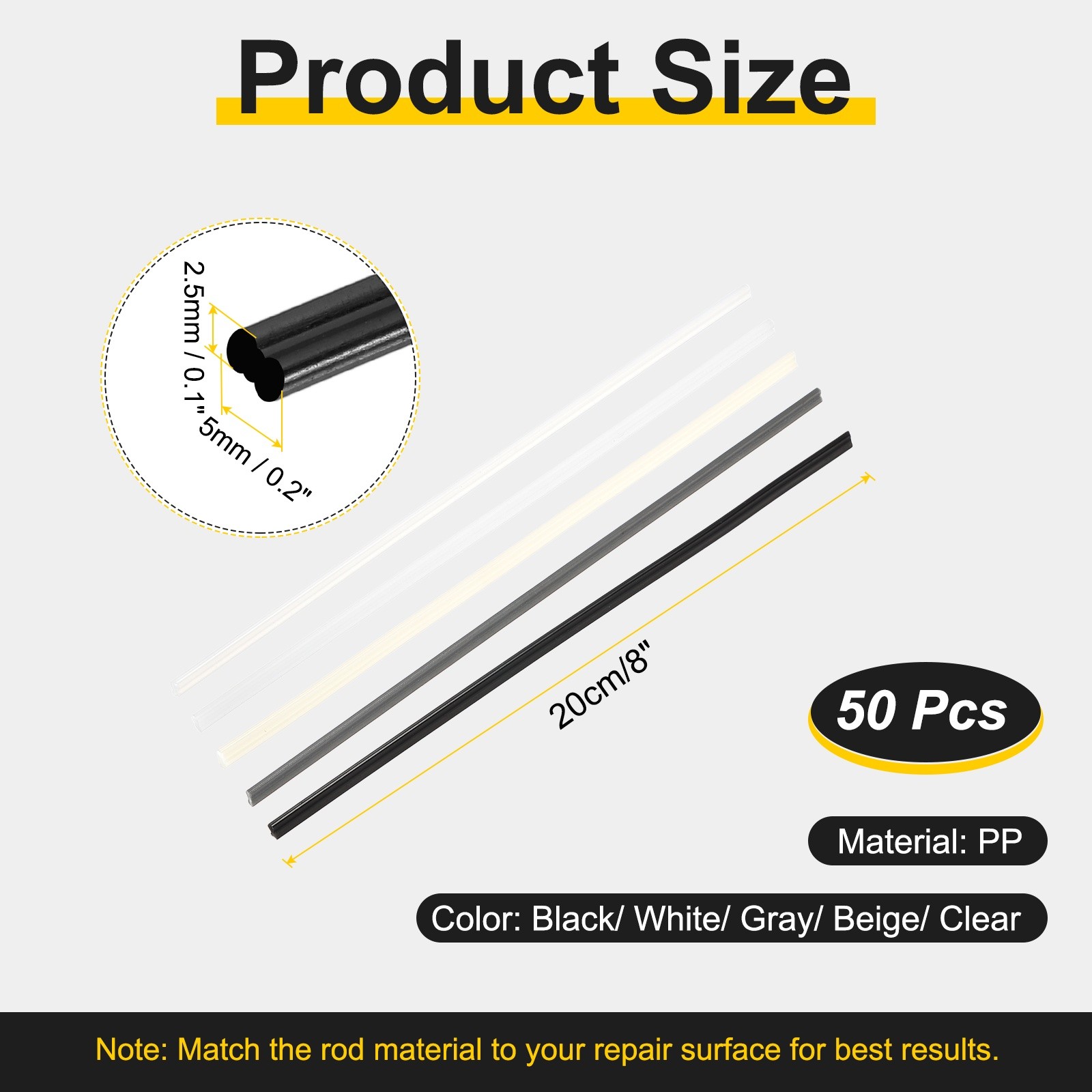 1set(50pcs) PP Plastic Welding Rods 8inch Welding Strips Welder Rods, Multicolor