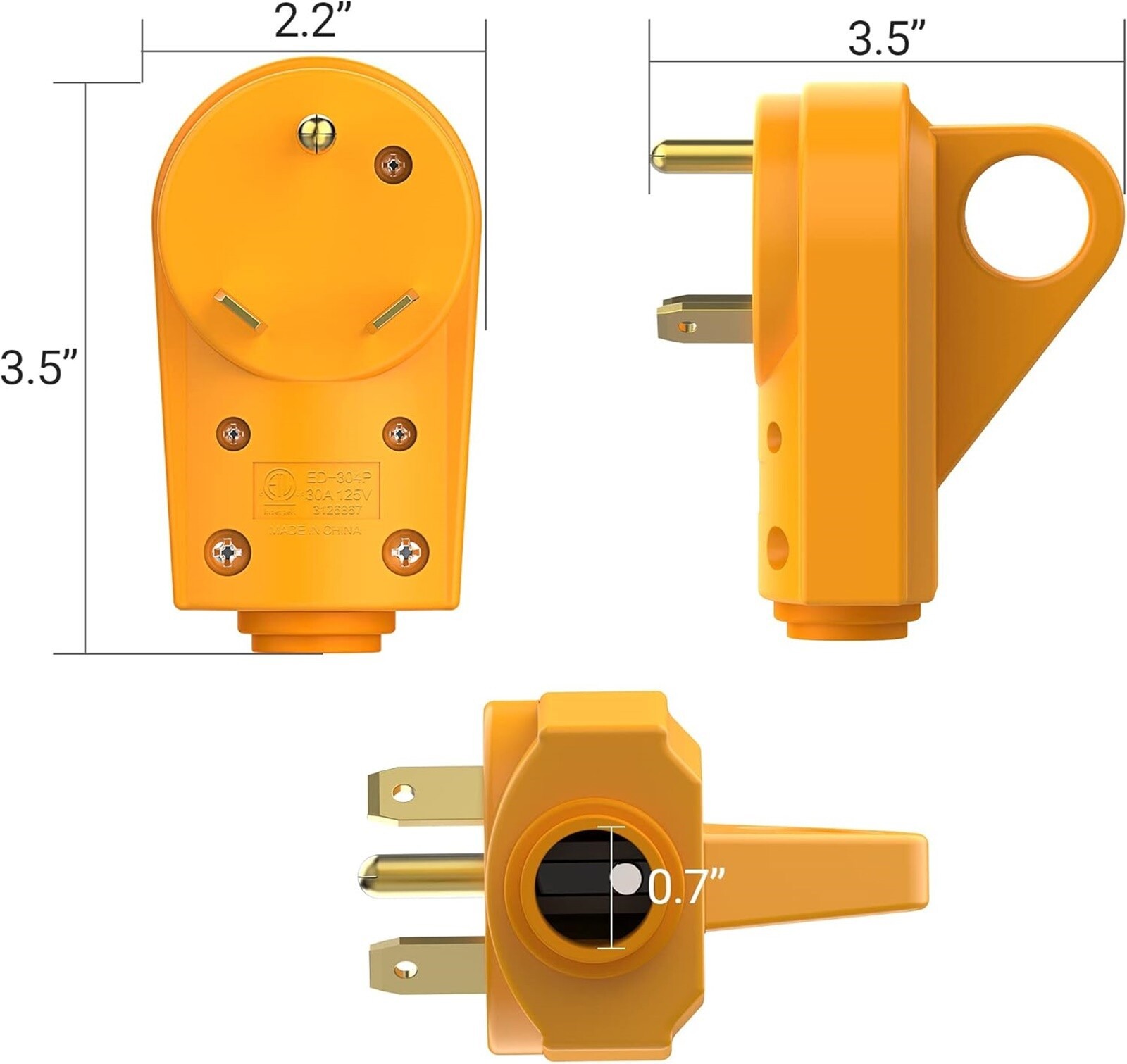 30A 125V Receptacle RV Plug Male Power Cord End Replacement Electrical RV Camper