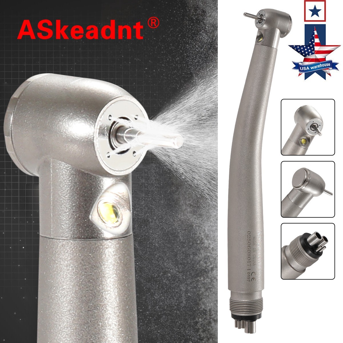 Dental 1:1 Fiber Optic Handpiece Internal Spray Contra Angle fit E-Type Motor DS