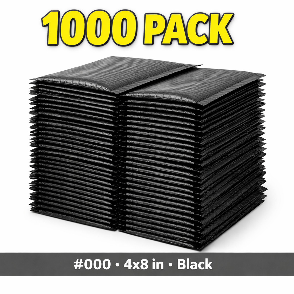 1000 Black #000 4×8 Poly Bubble Mailers Padded Envelopes Self Seal