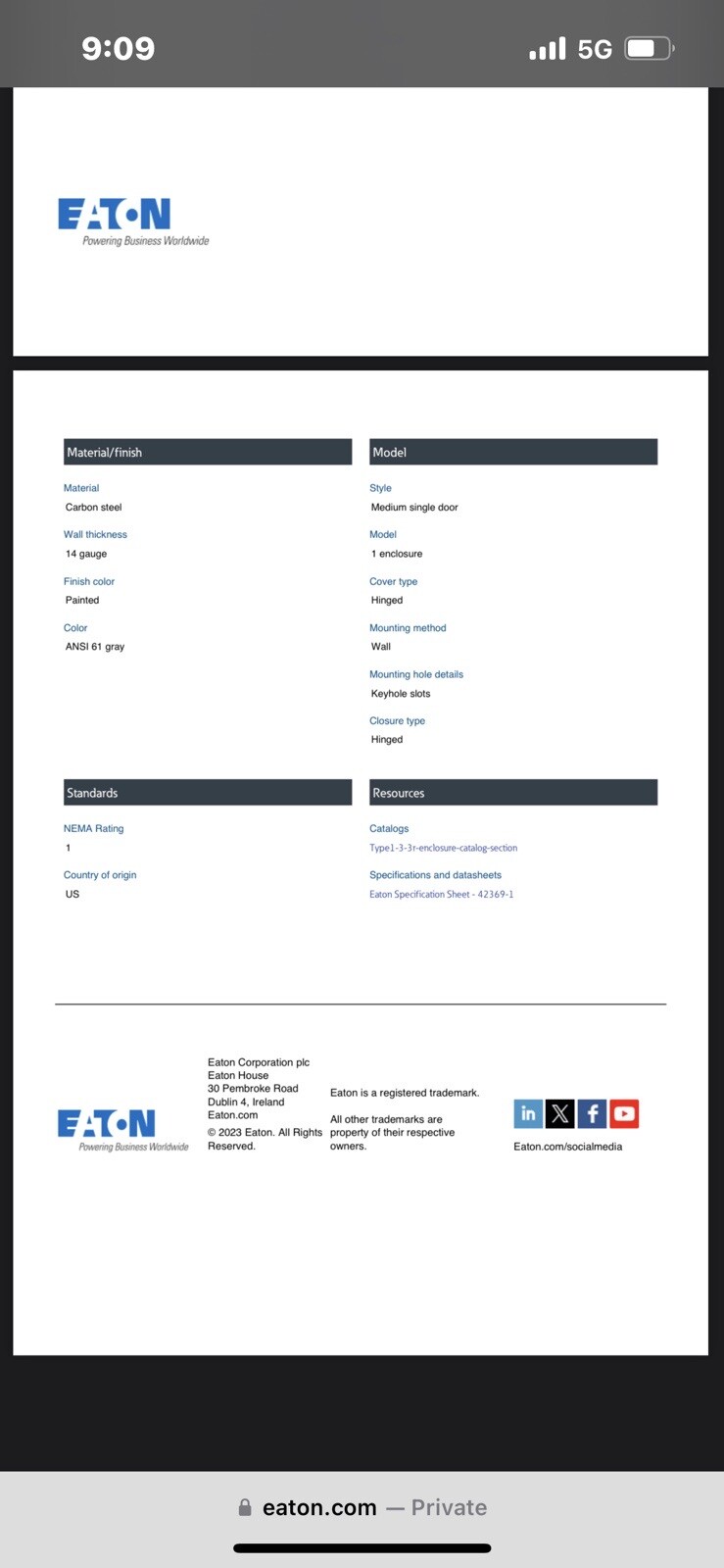 Eaton B-Line series Type 1 Panel enclosure