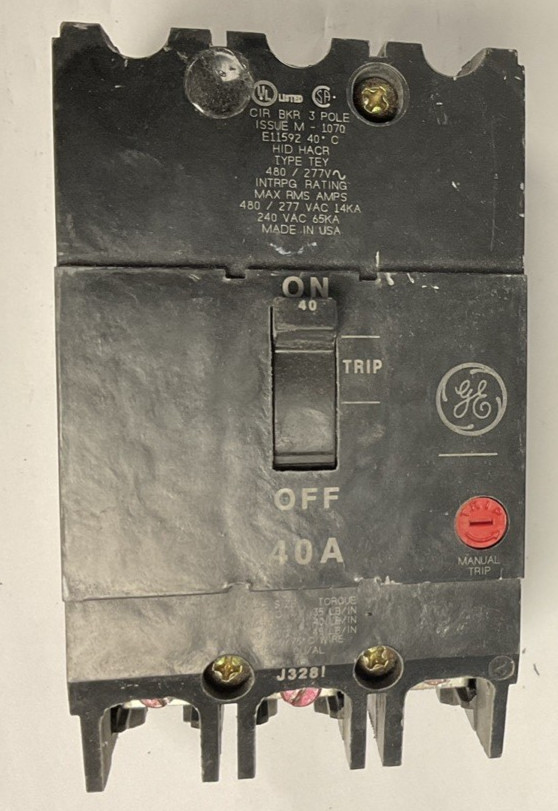 GE TEY340 CIRCUIT BREAKER 40A 480VAC 3POLE