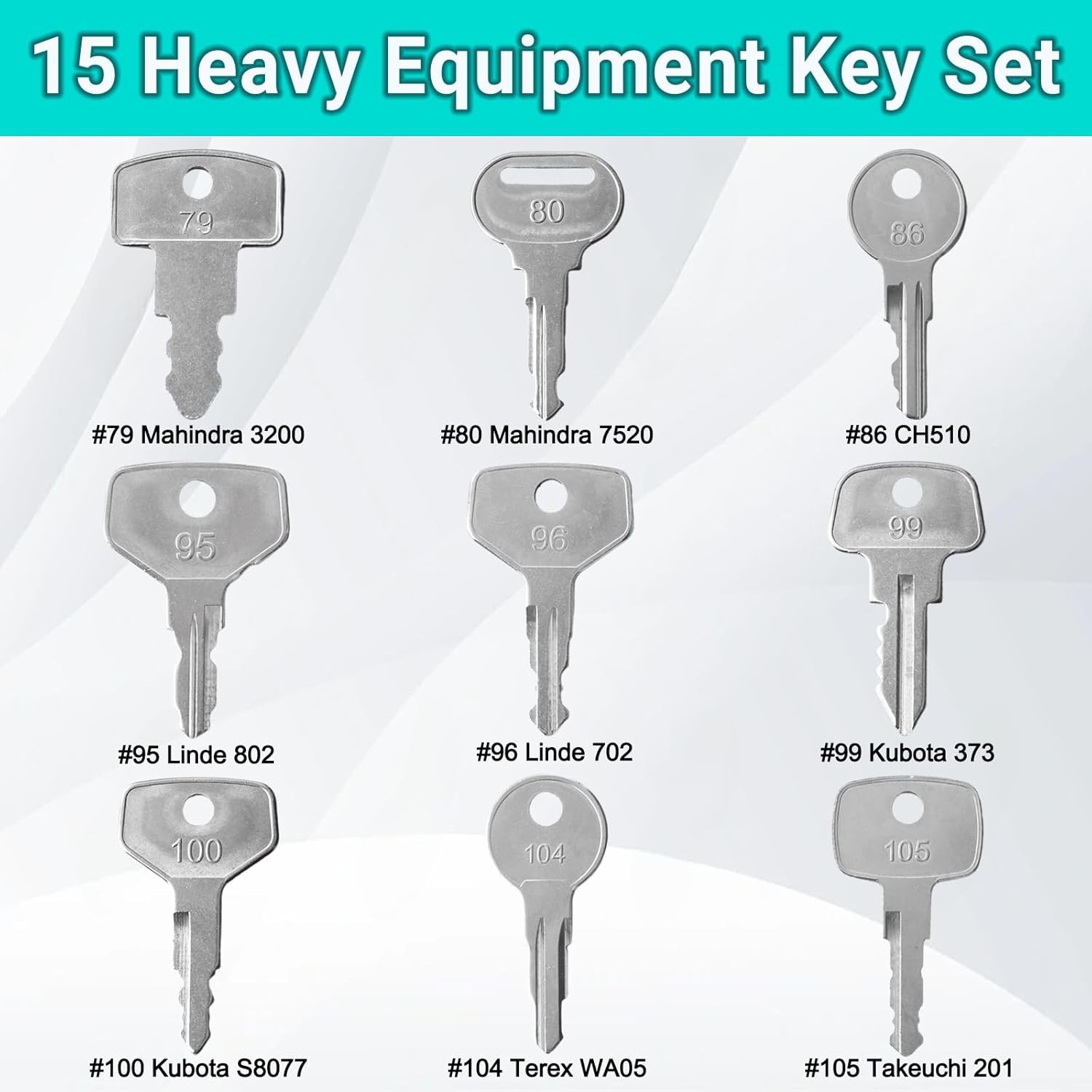 15PCS Heavy Equipment Key Set Construction Master Equipment Set